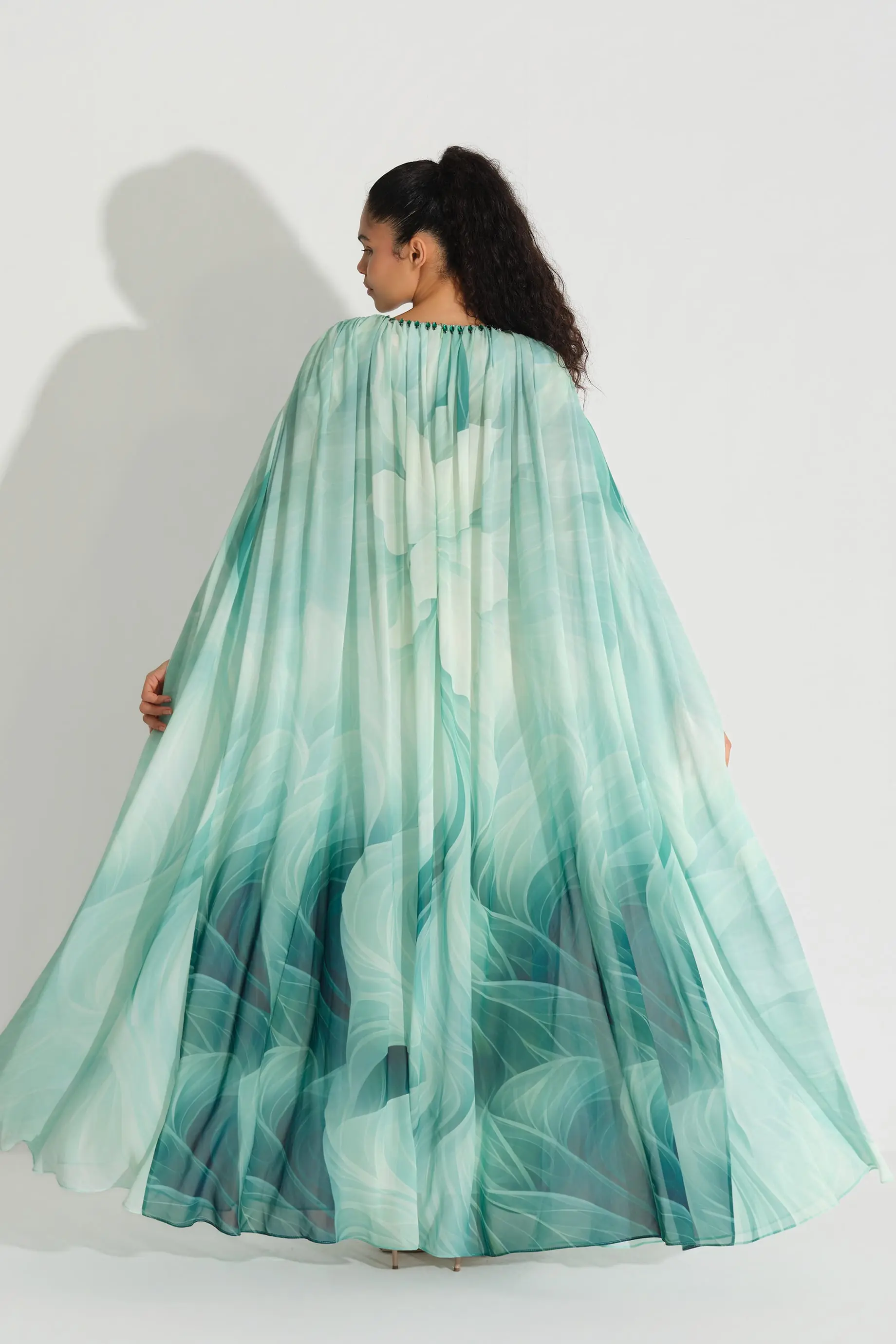 Panel Floral Print Chiffon Dress – Green, photo 3