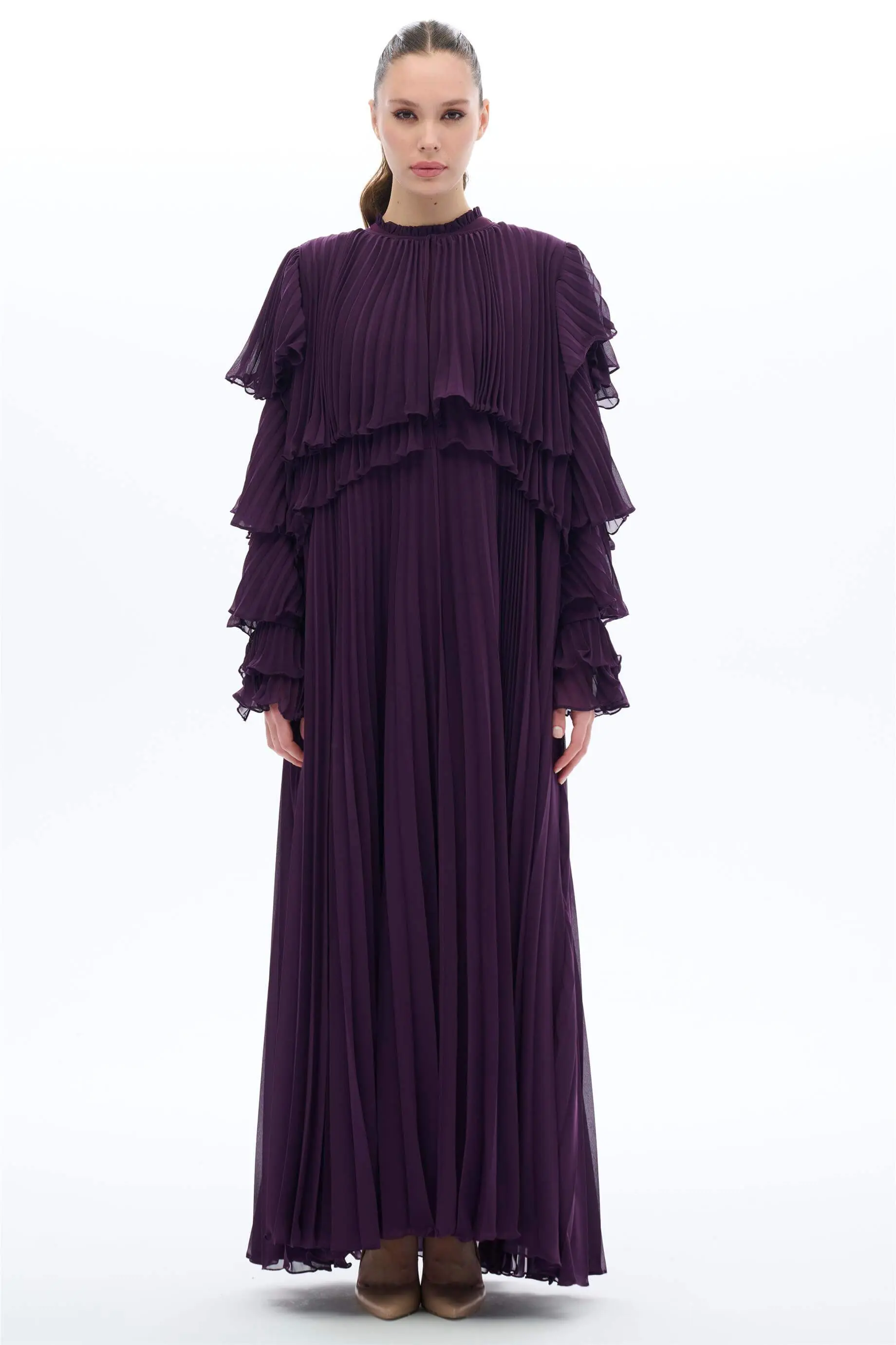 Pleated Layered Dress Set – Purple