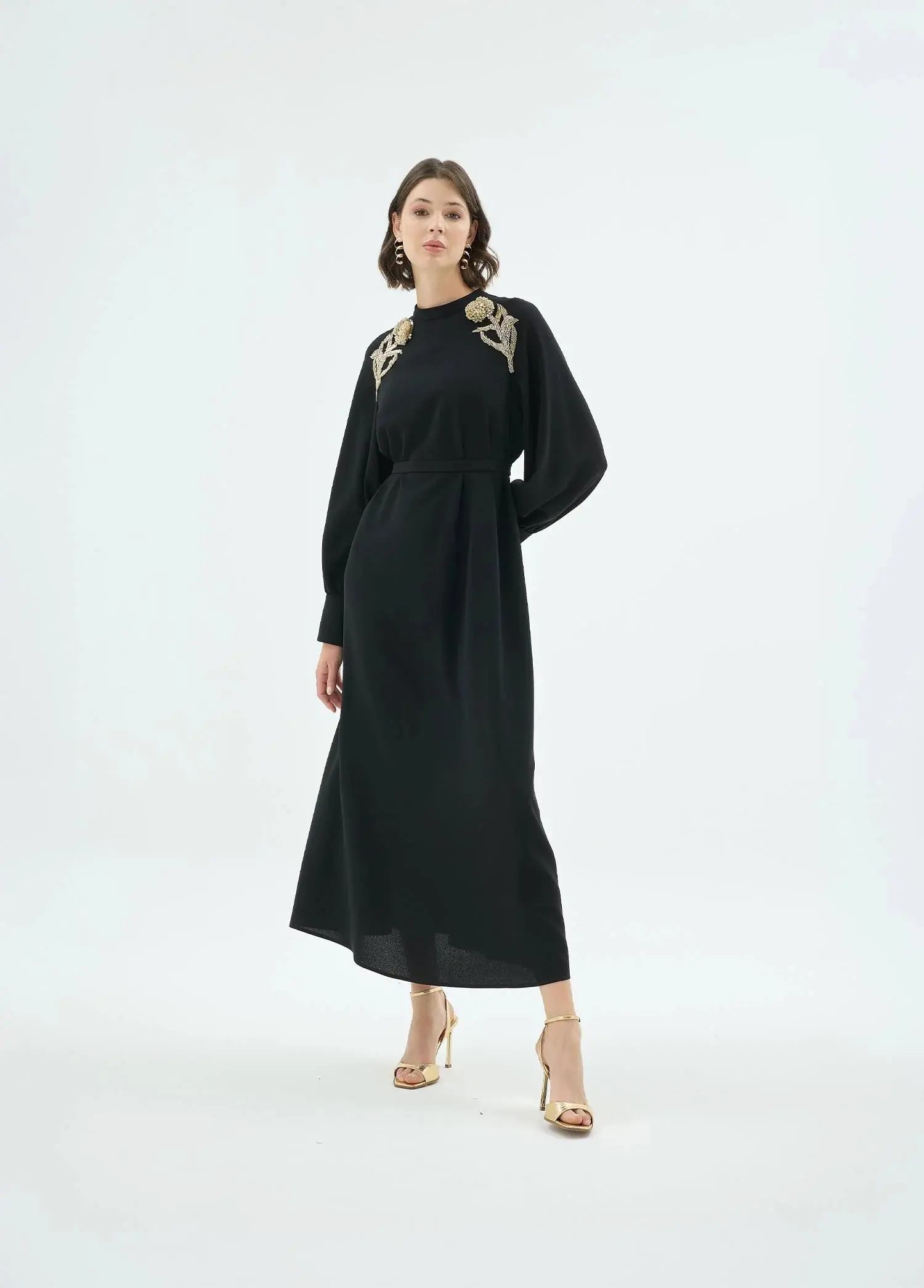 Rose Embellished Shoulder Dress – Black, photo 4