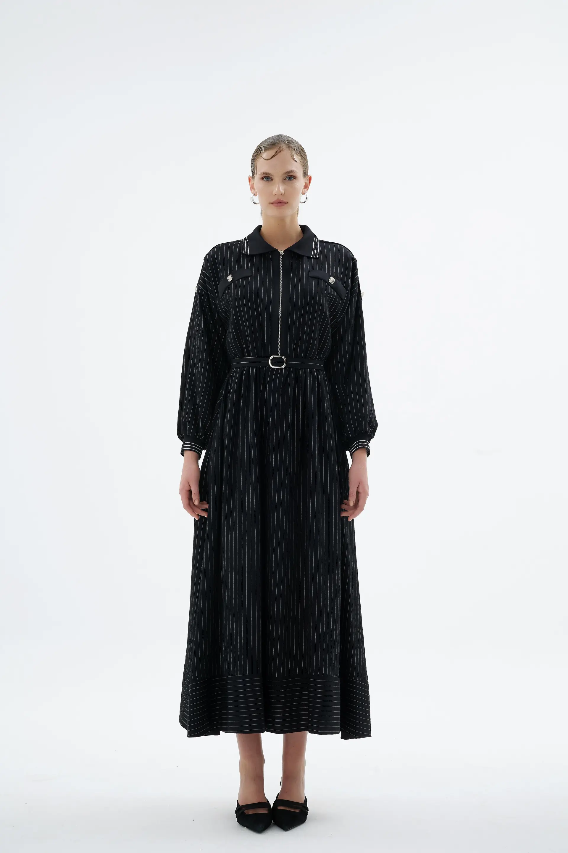 Ivory Striped Shirt Dress – Black, photo 4