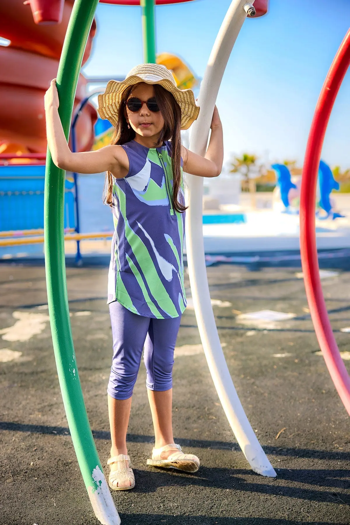 Marina Kids Modest Swimwear - Green/Navy Blue, photo 3
