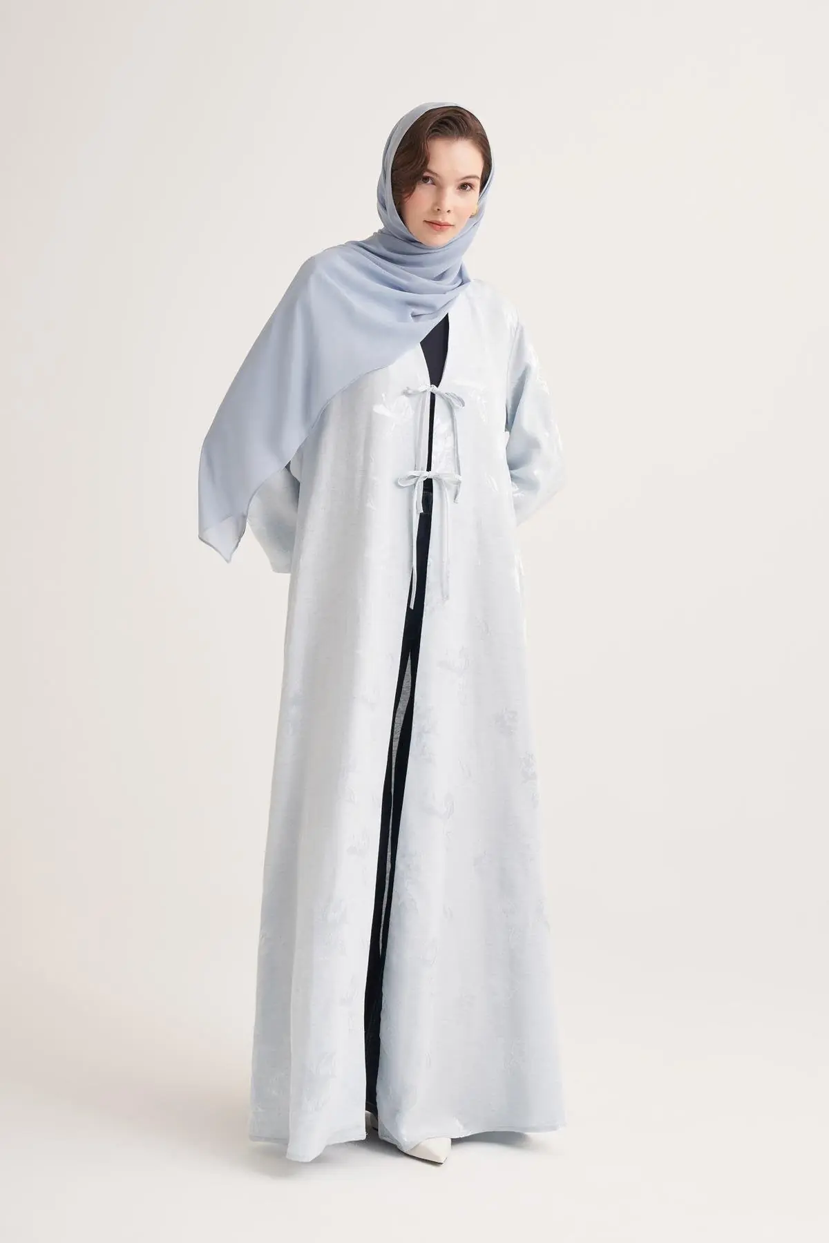 Mila Linen Abaya & Scarf – Light Blue