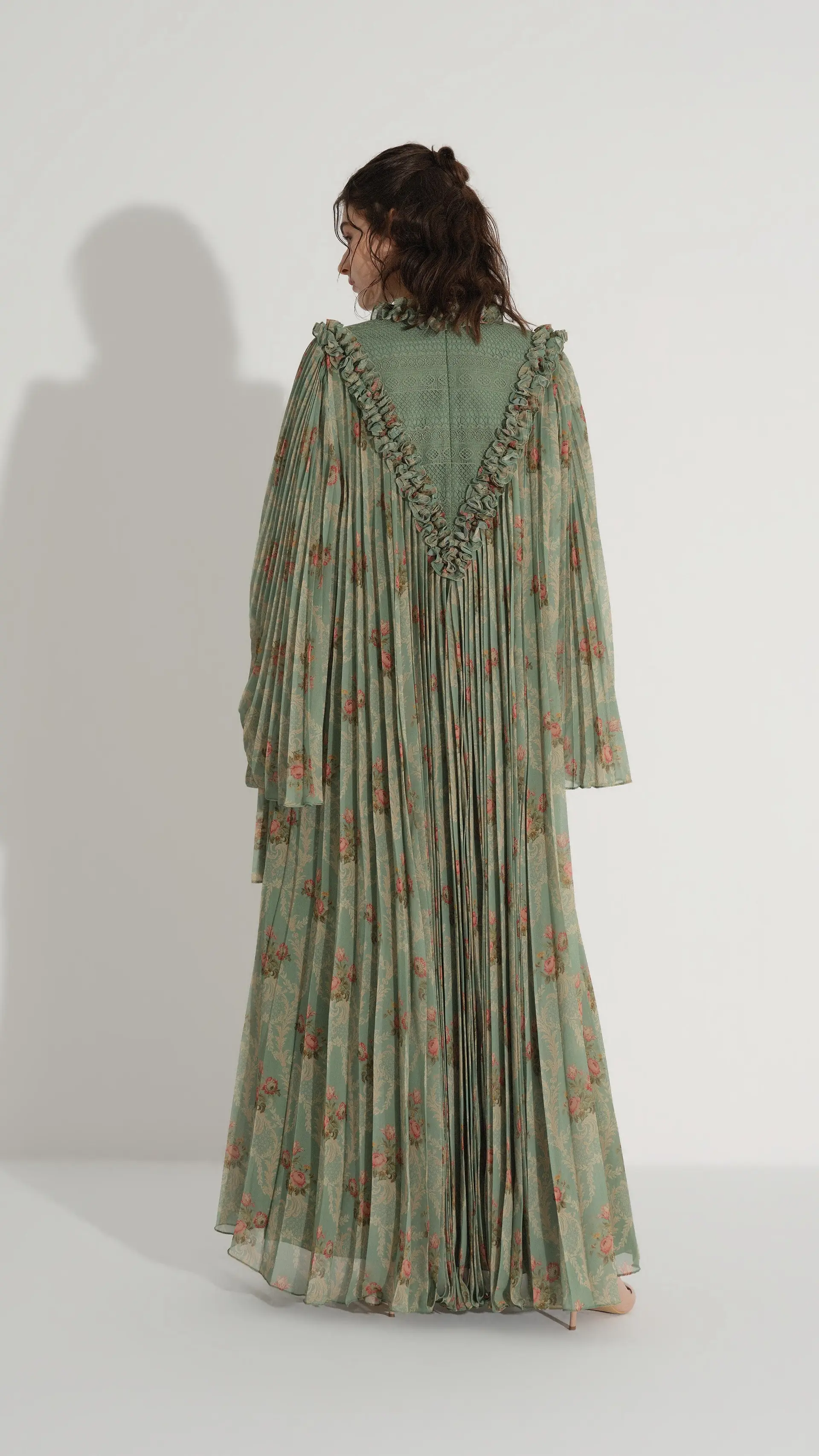 Lace & Ruffle Pleated Dress - Green, photo 7