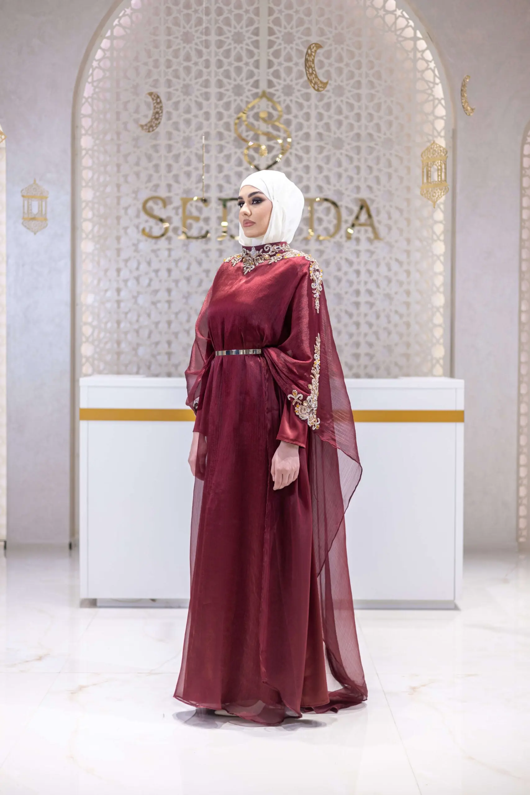 Golden Sands Embellished Abaya – Red