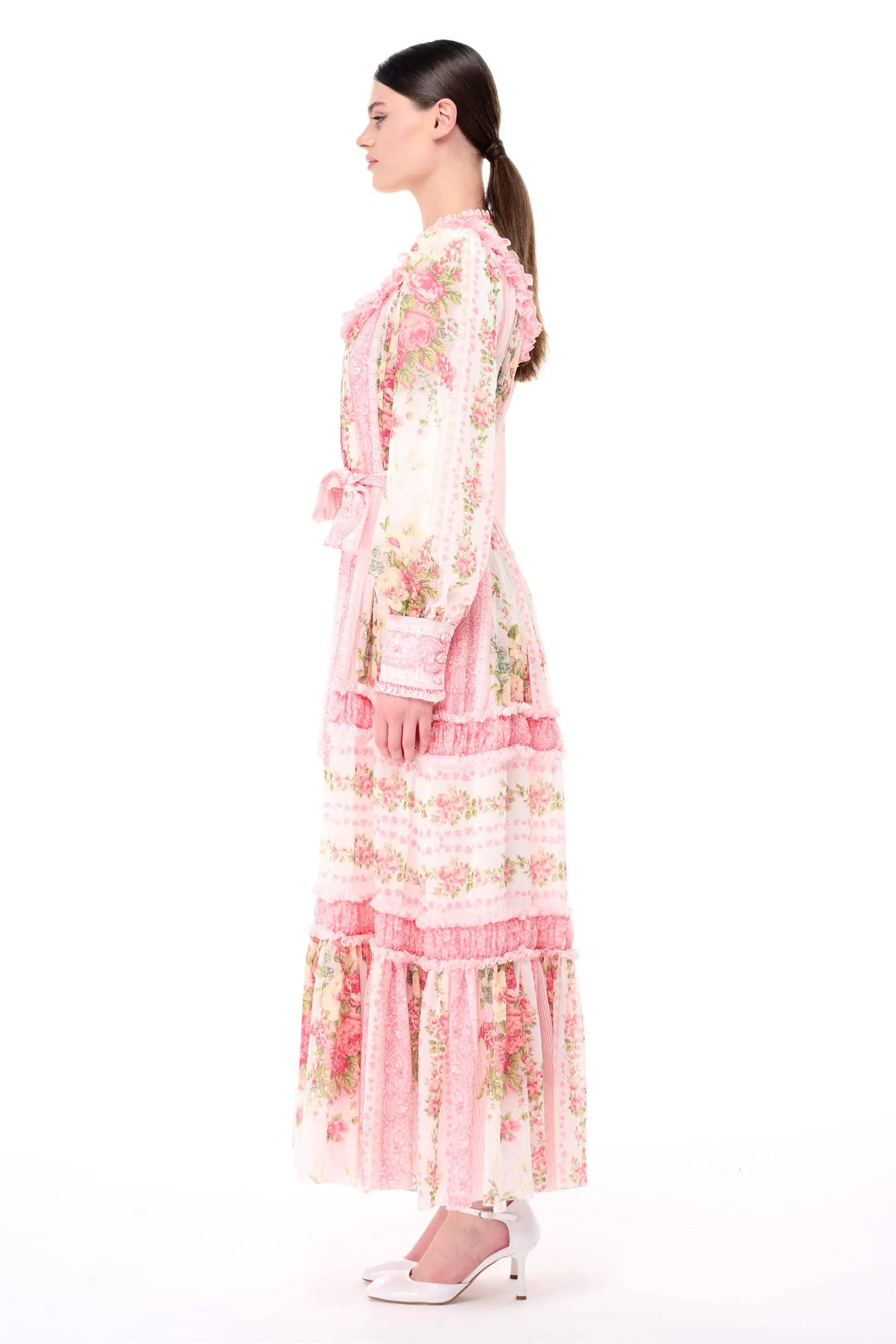 Ruffle-Trim Floral Dress – Cream, photo 2