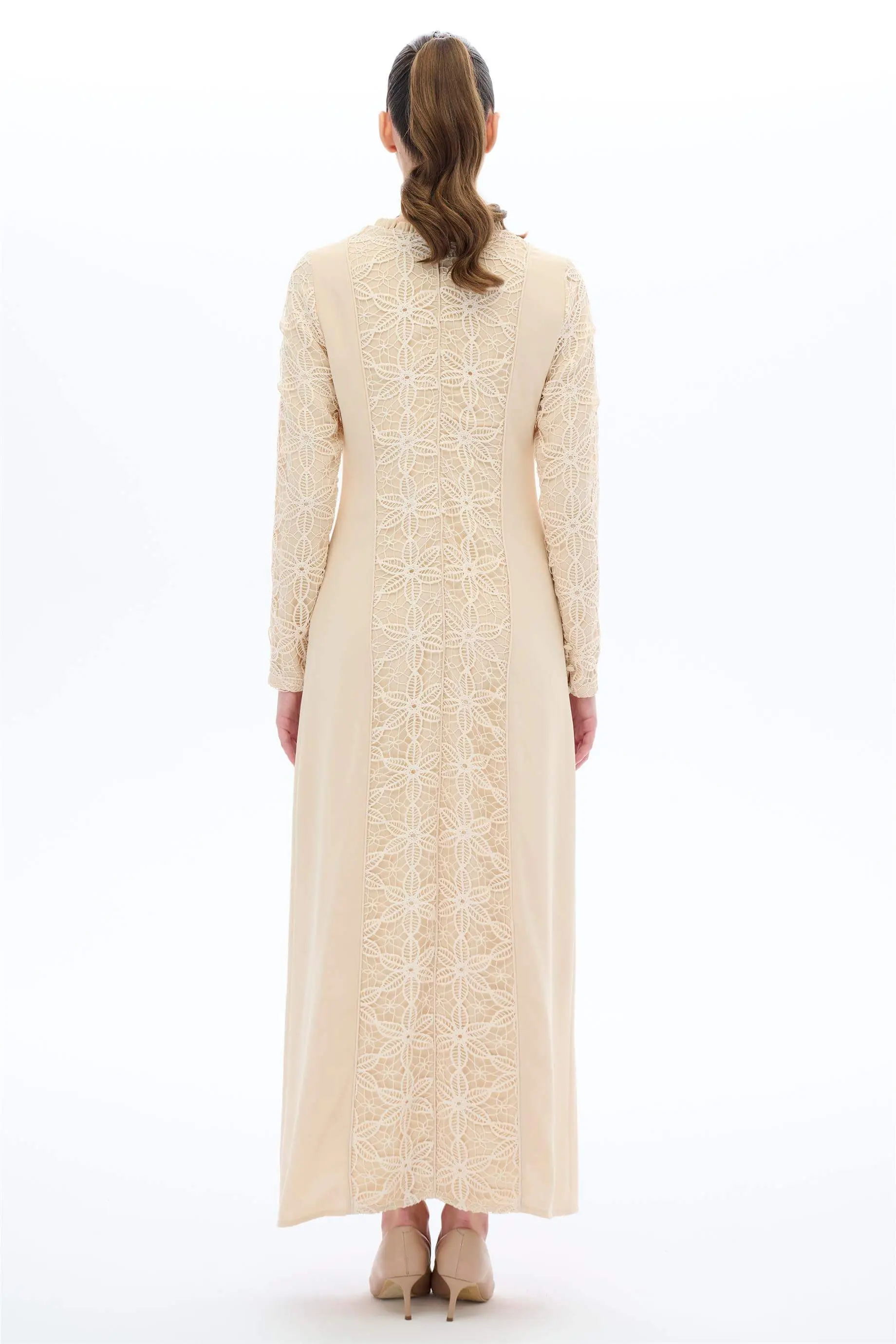 Beige Lace-Panel Maxi Dress, photo 4