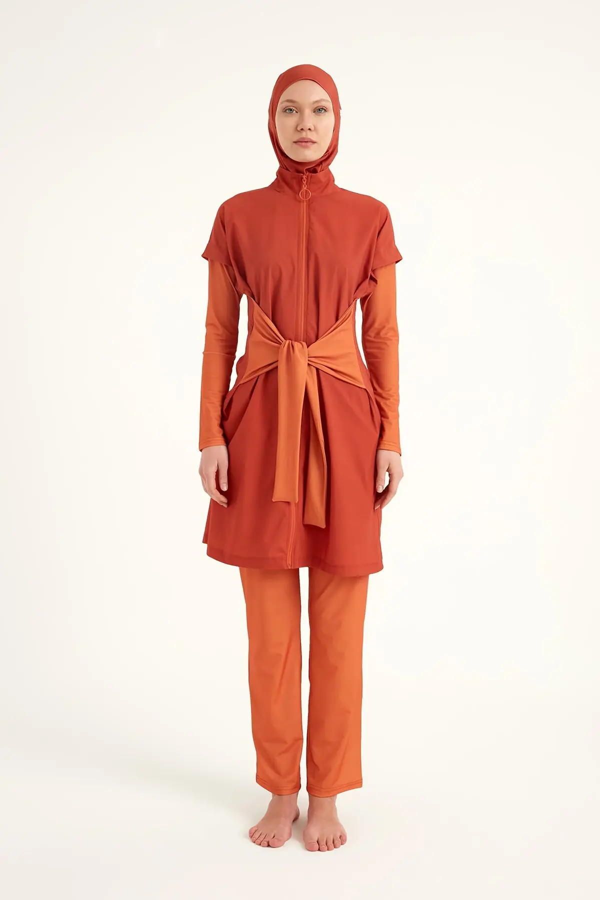 Full Coverage Islamic Swimsuit with Waist Tie - Orange, photo 5