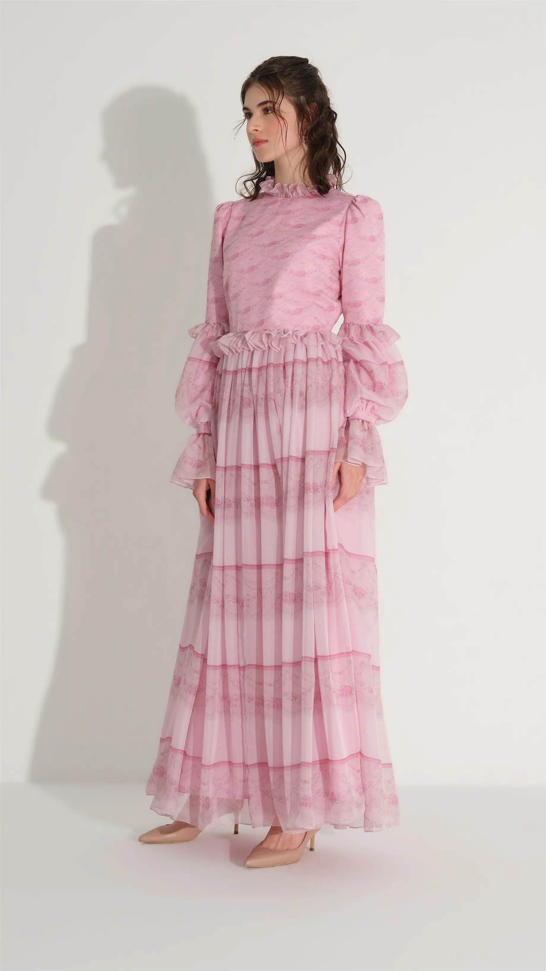 PANO DESEN İPEK ŞİFON ELBİSE Pembe, photo 3