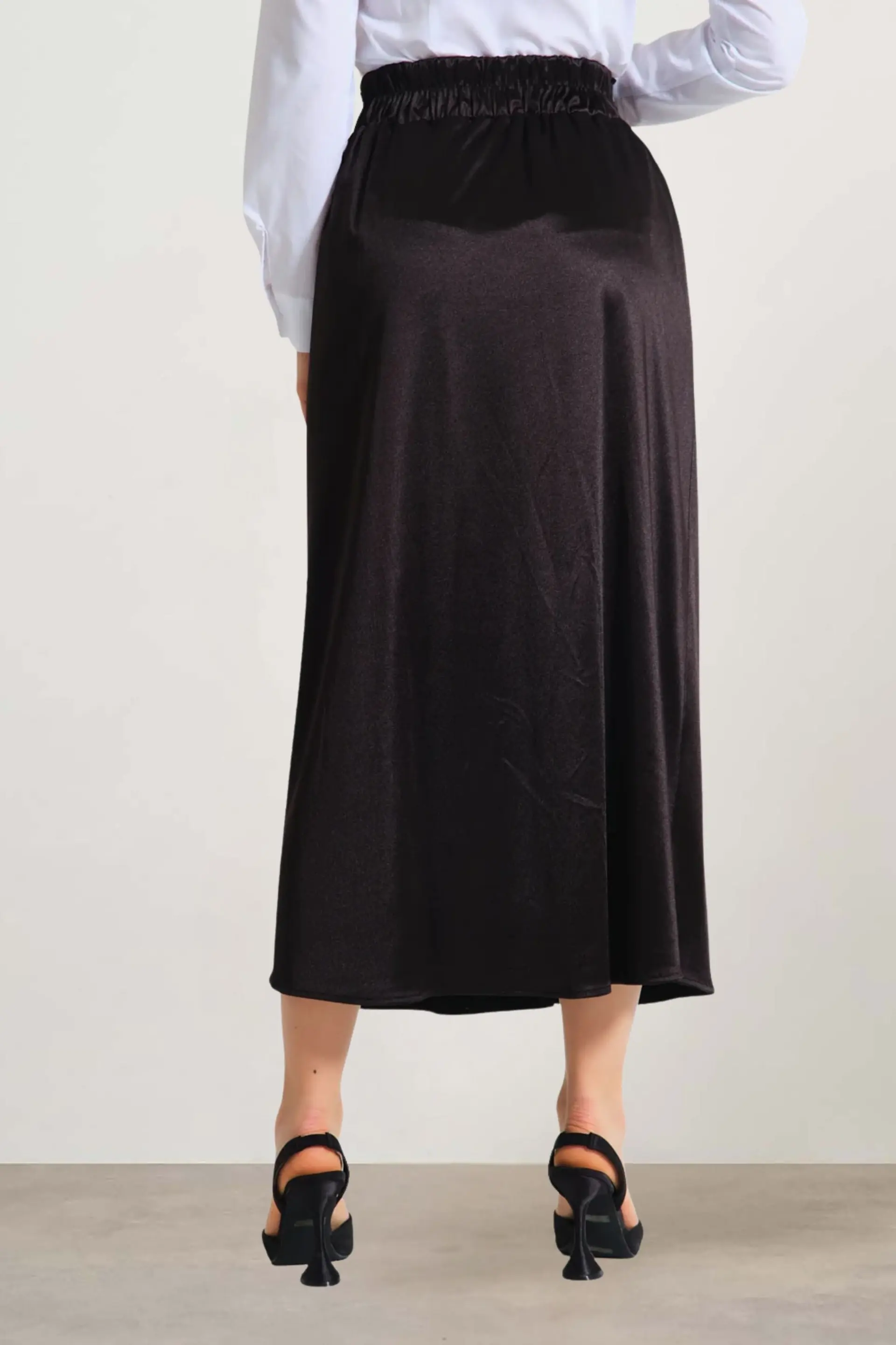 Mizalle Black Waisted Pleated Midi Skirt, photo 3
