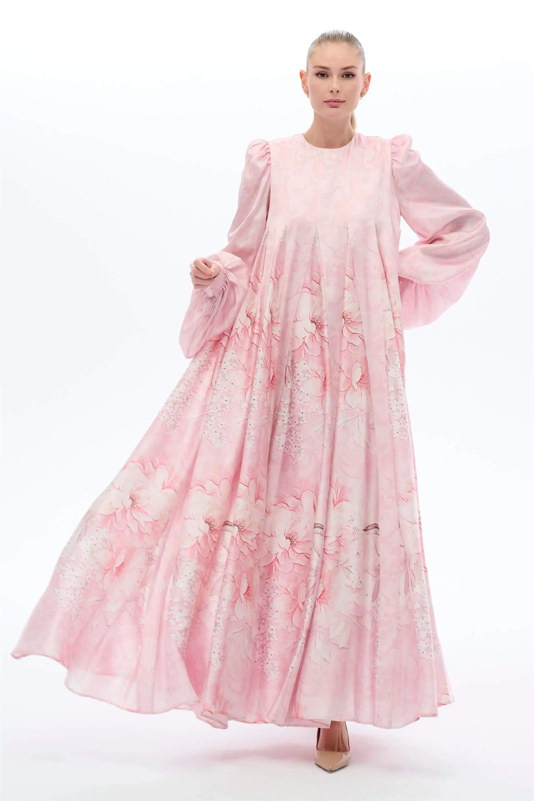 Pink Floral-Panel Pleated Maxi Dress, photo 5