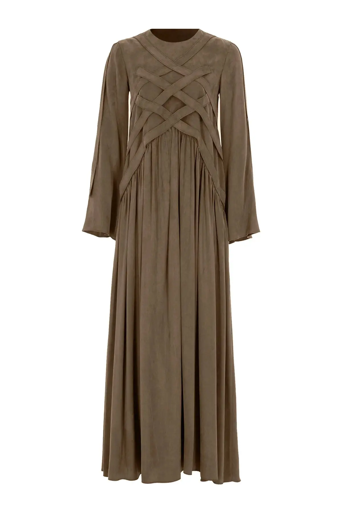 Cross-Stitch Tencel Maxi Dress – Beige