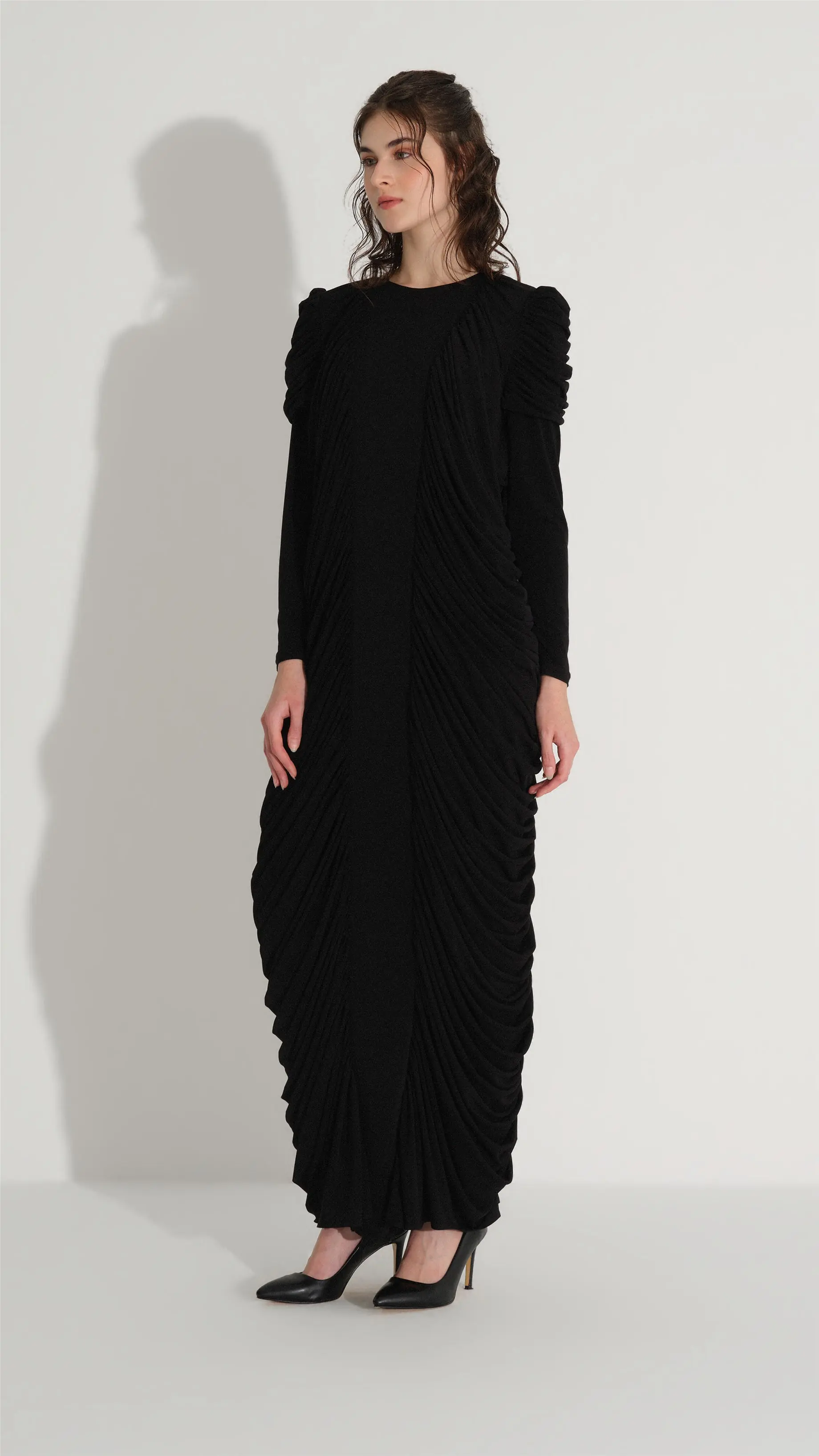 Draped Side-Gathered Dress – Black, photo 3