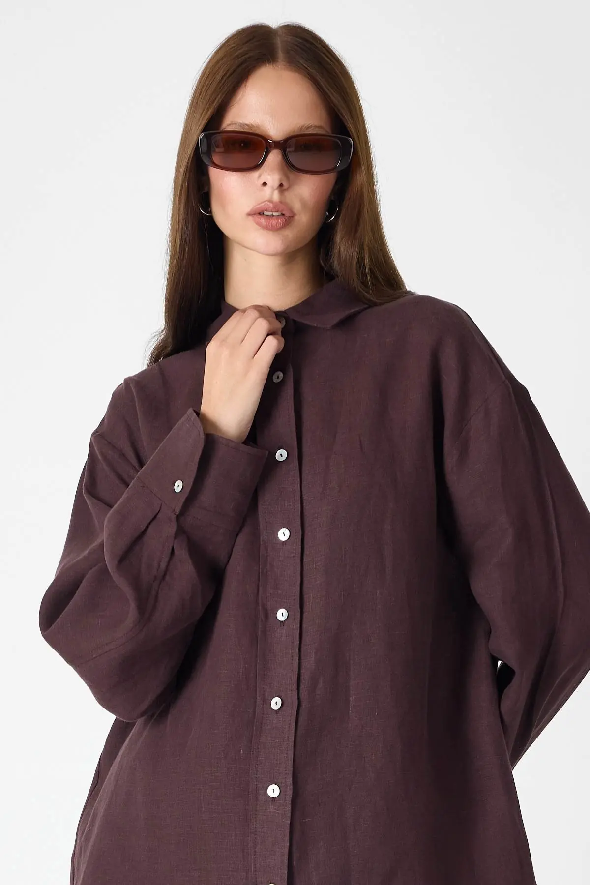 Pure Linen 100% Linen Oversize Shirt - Coffee, photo 2