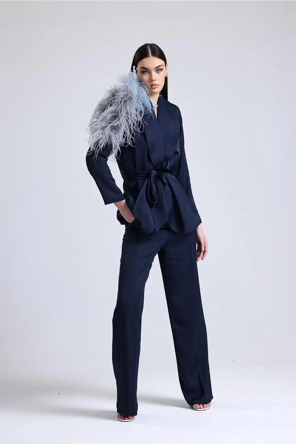 Luminara Ember Feather-Shoulder Set — Navy Blue, photo 4
