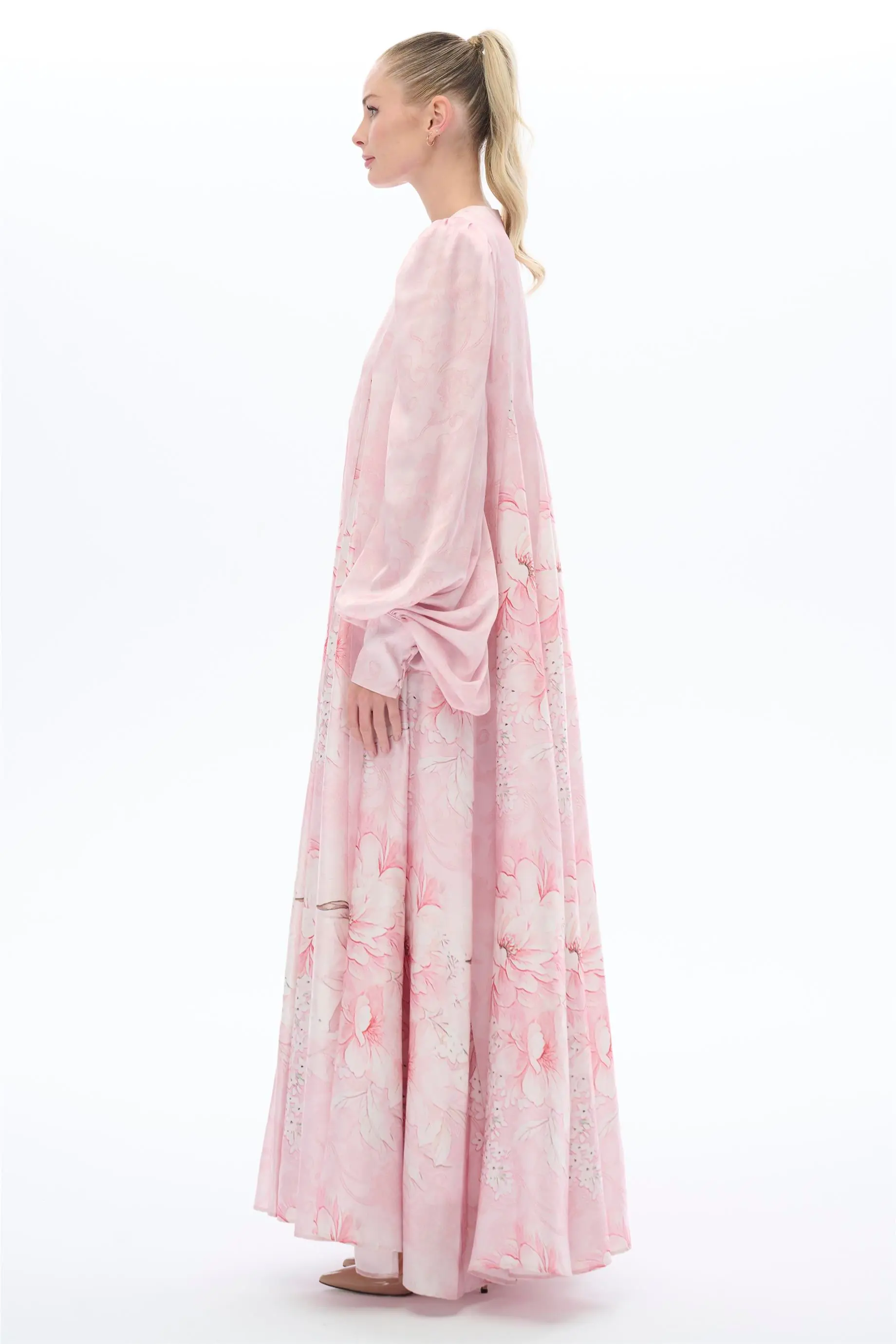 ARASI ÇİÇEK DESENLİ PARÇALI ELBİSE Pembe, photo 3