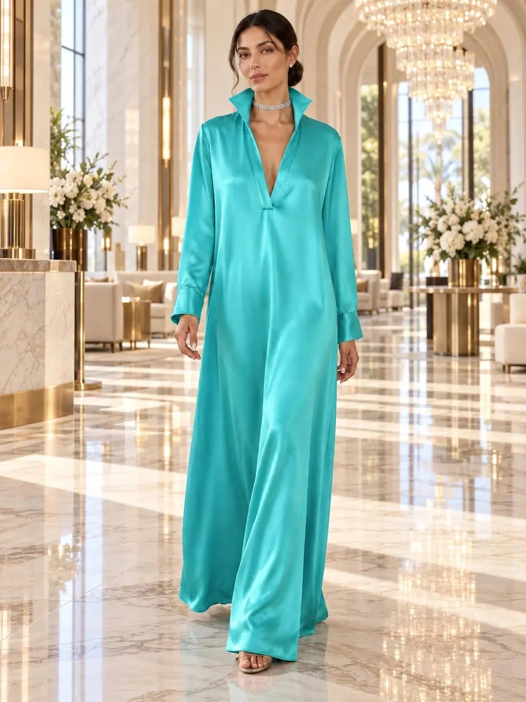 Marika Transformable-Collar Maxi Dress – Turquoise, photo 4