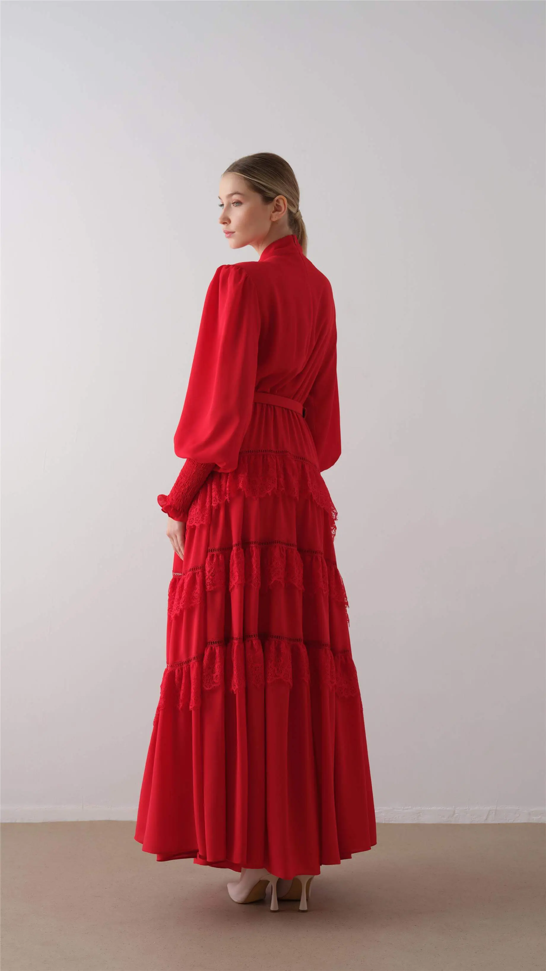 Tiered Ruffle Long Dress – Red, photo 4