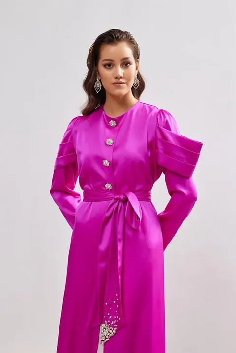 Roma Satin Abaya – Fuchsia, photo 2