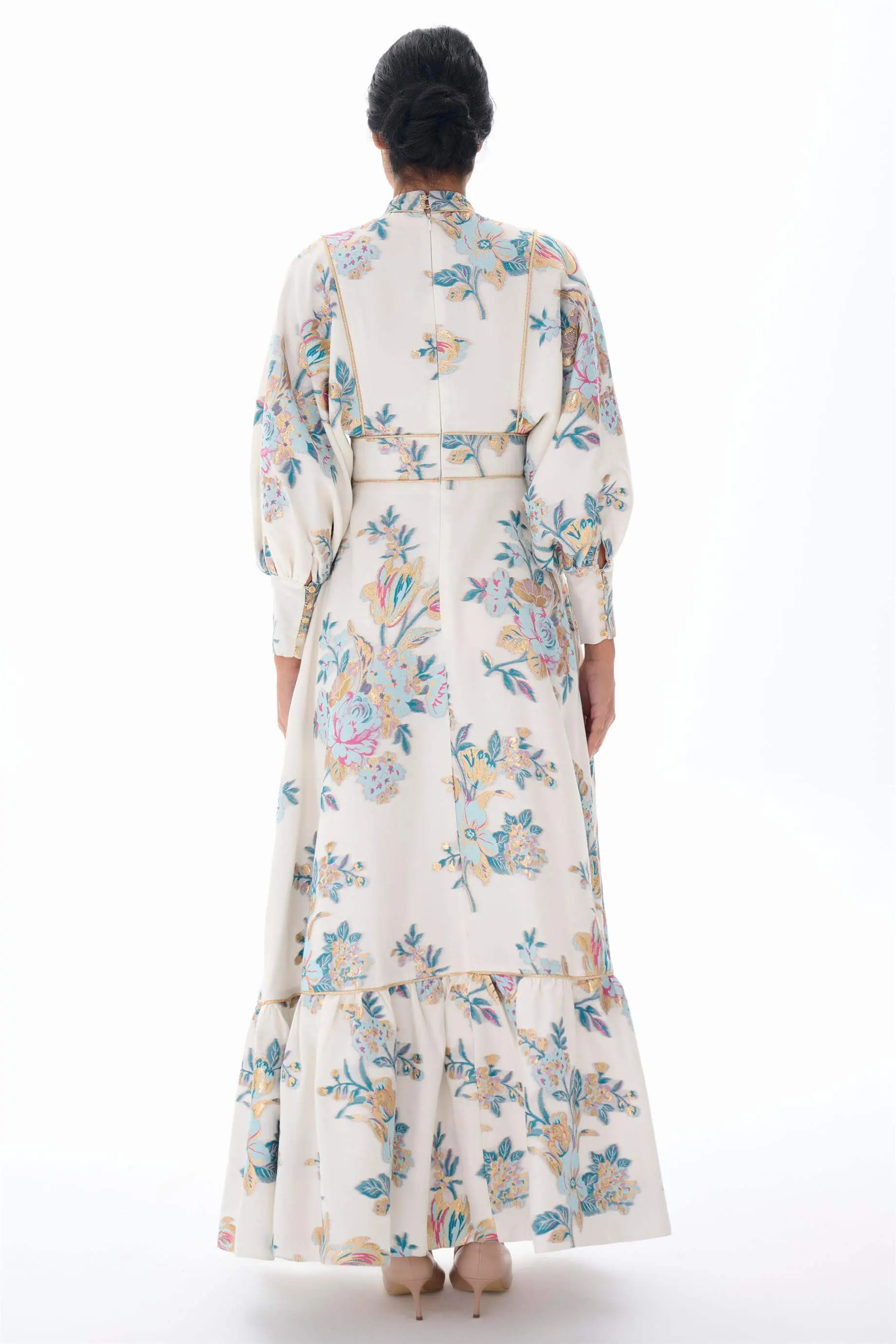 Corset-Detail Jacquard Maxi Dress – Ecru, photo 3