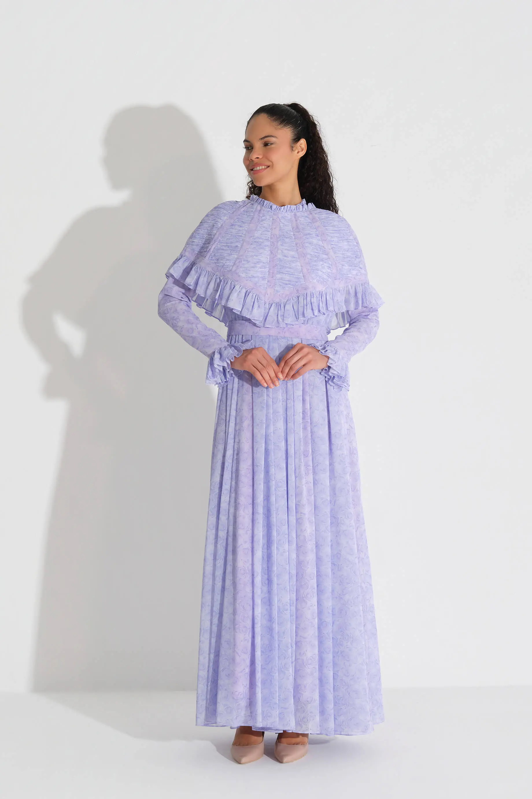 Chiffon Dress with Detachable Cape Blue, photo 6