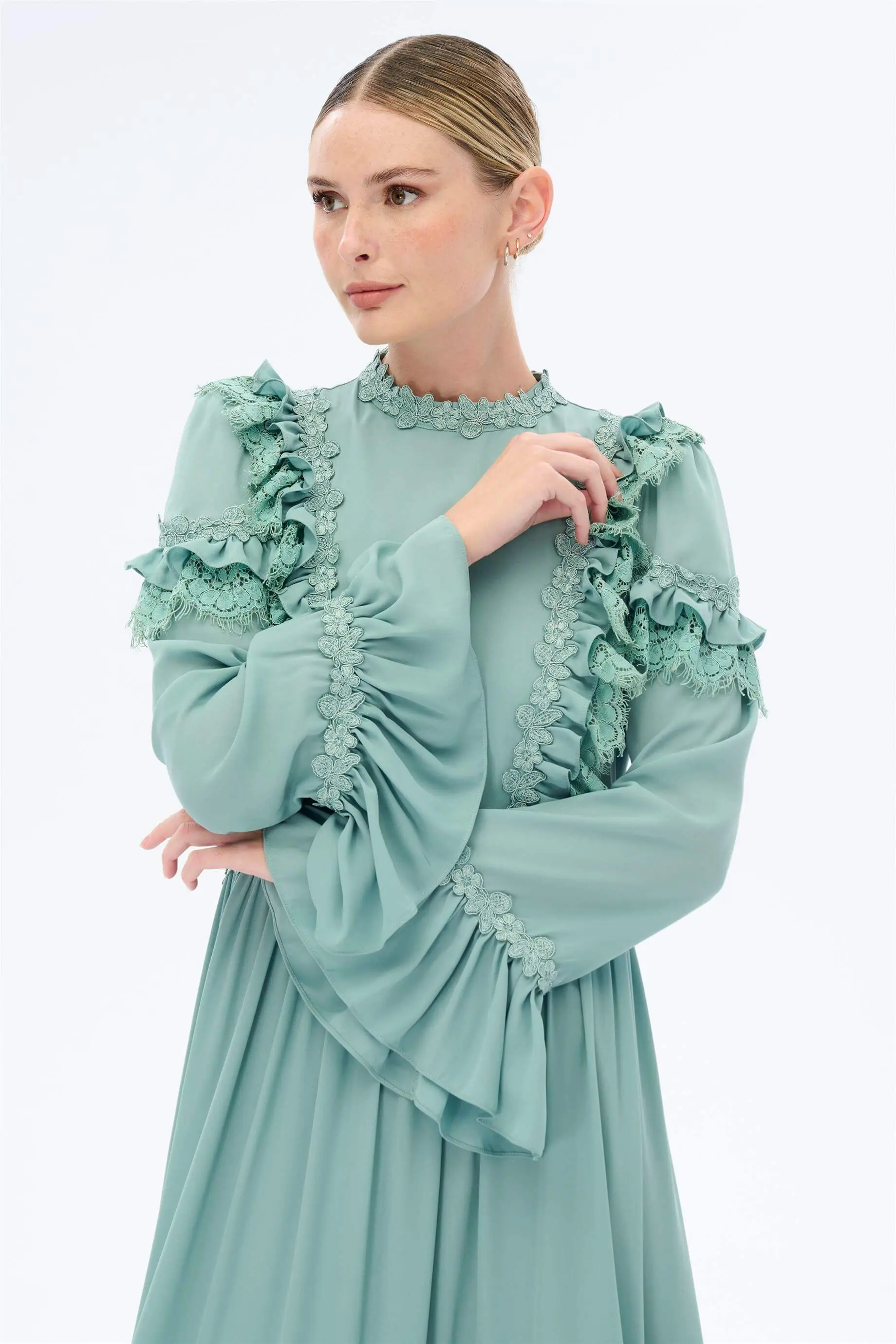 Elegant Lace-Detail Dress – Mint, photo 5