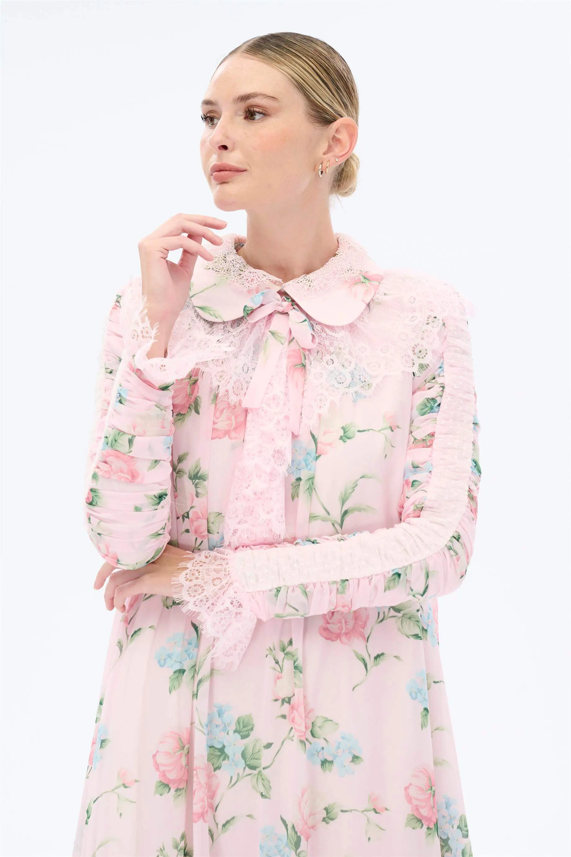 Peony-Print Gathered Sleeve Dress – Pink, photo 4