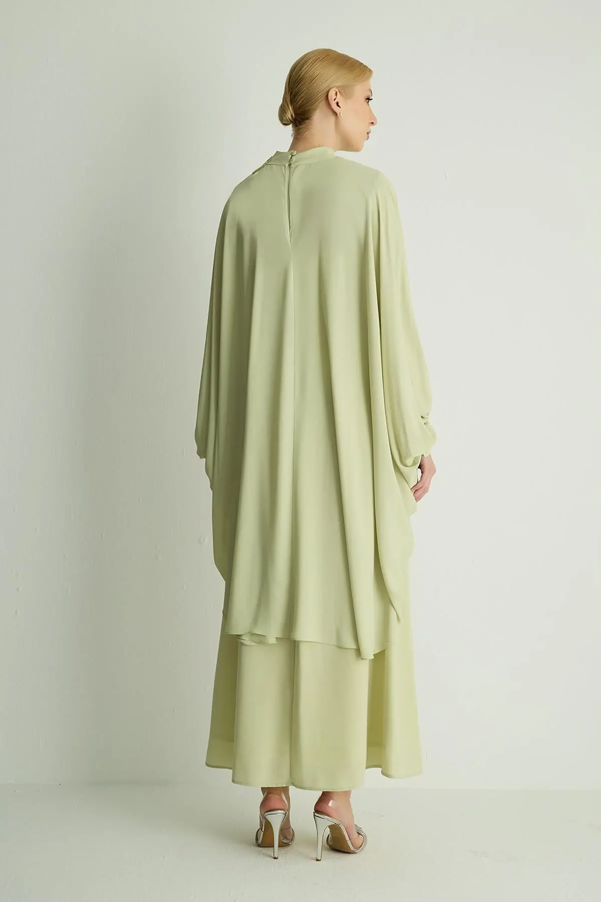 Petunia Embellished Cape Dress – Pastel Green, photo 6