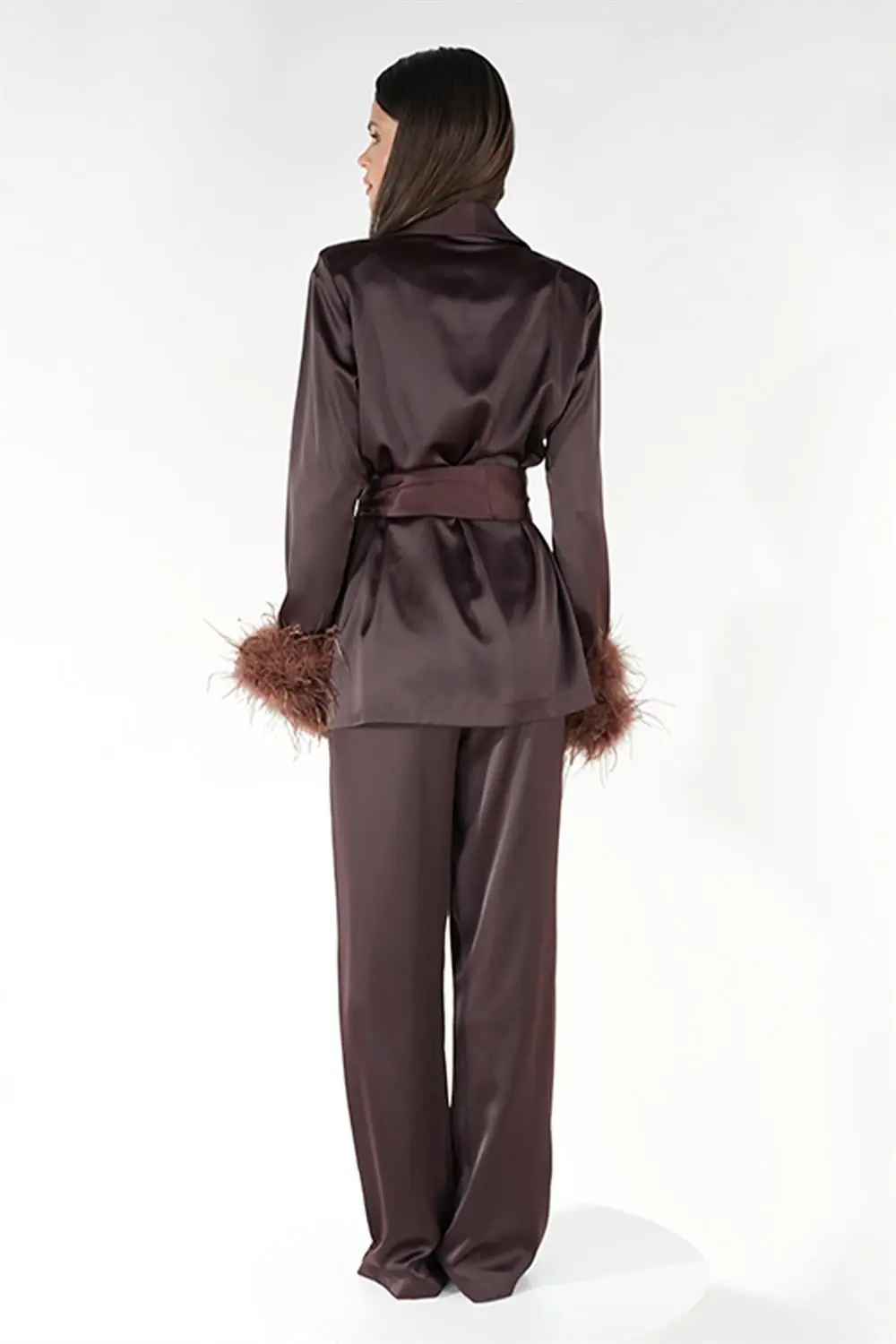 Satin Ember Feather-Sleeve Set — Brown, photo 3