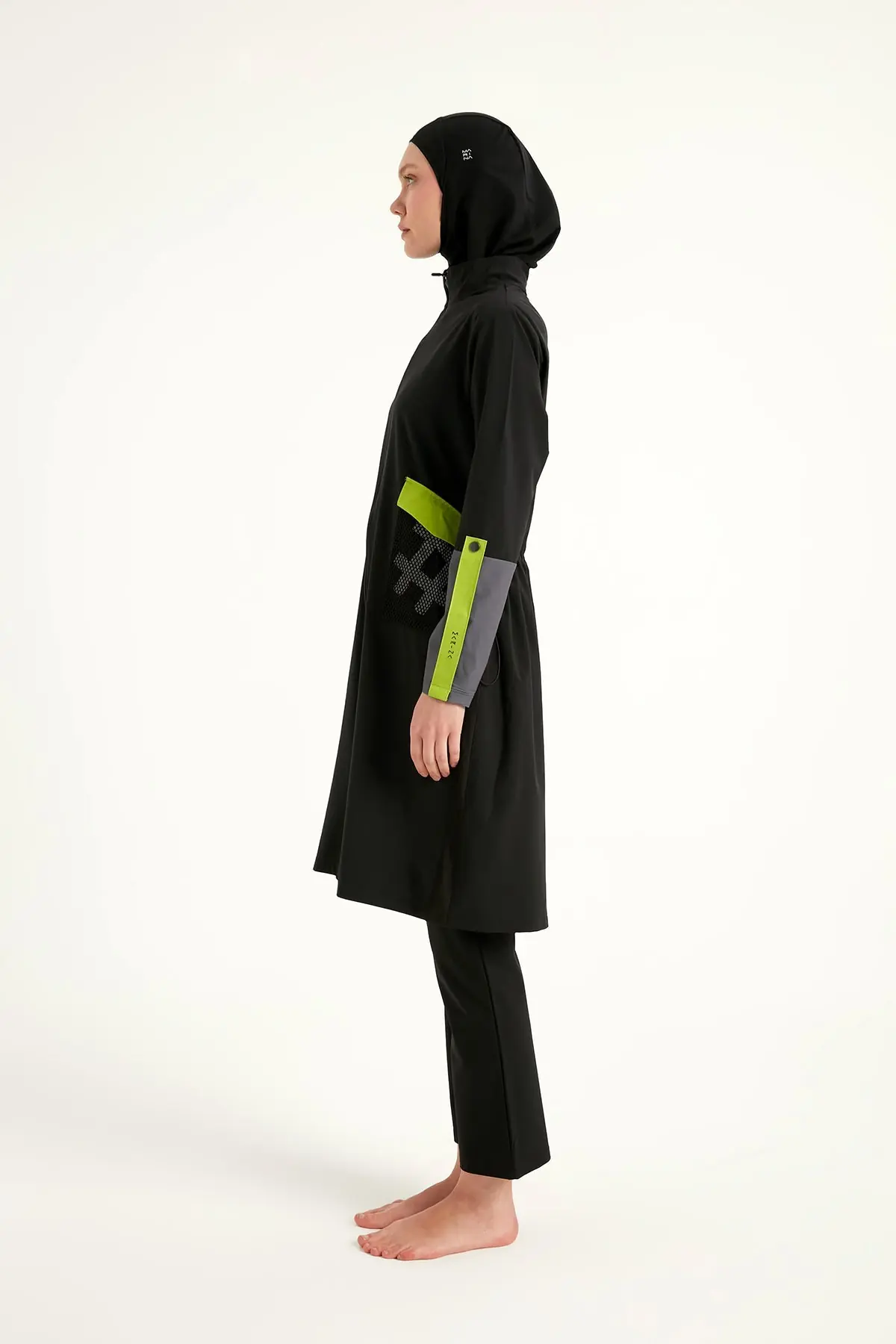 Black Full Coverage Modest Swimwear with Mesh Pocket – M2522, photo 7