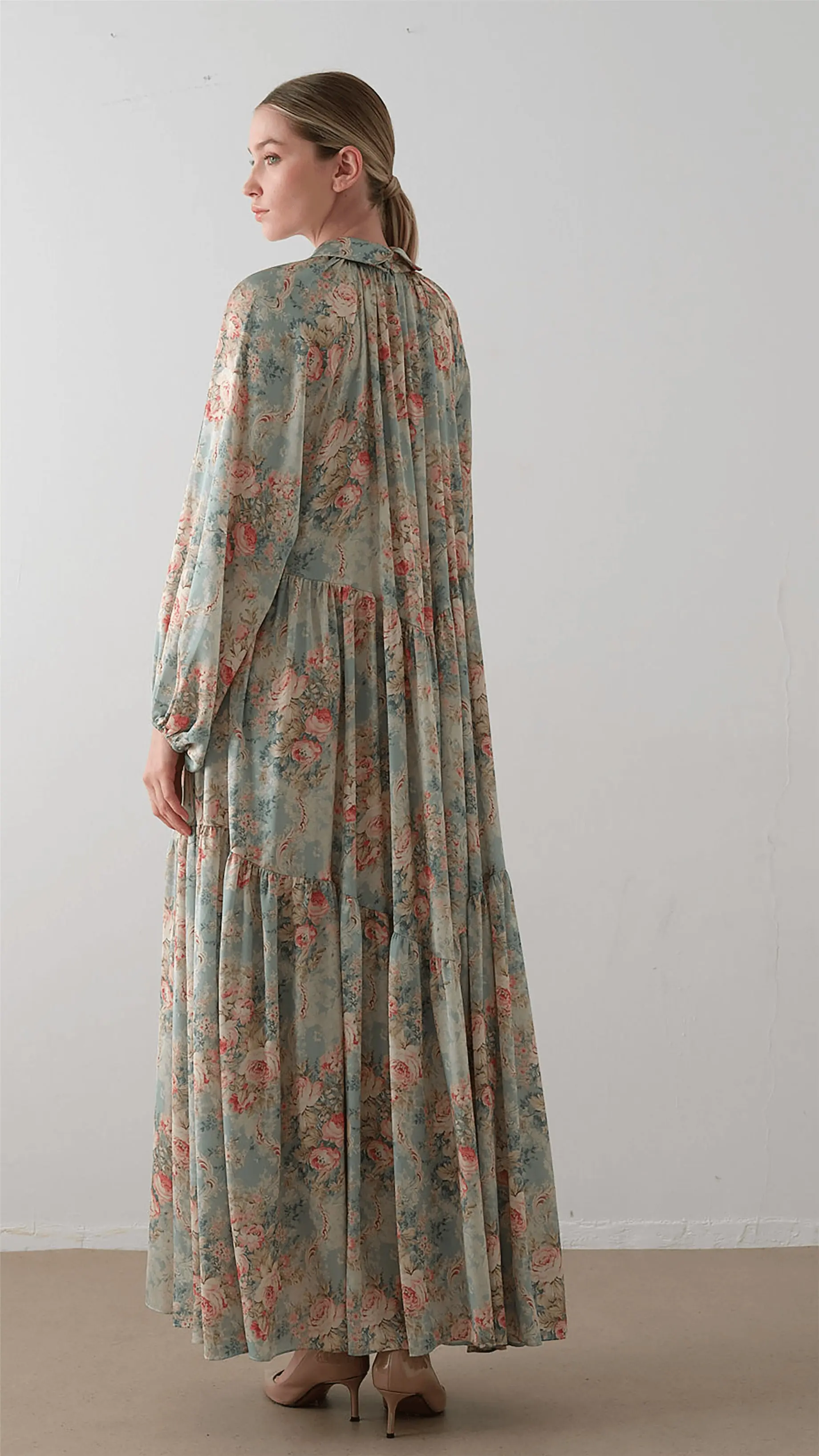 Bow Neck Chiffon Satin Dress – Green, photo 5