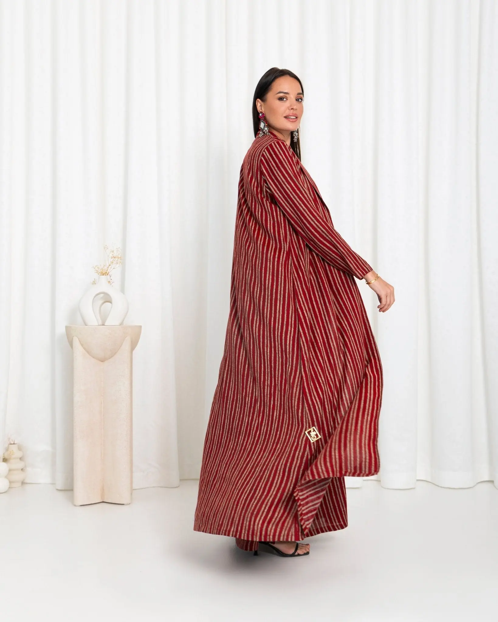 Maroon Stripe Jacket Abaya, photo 4