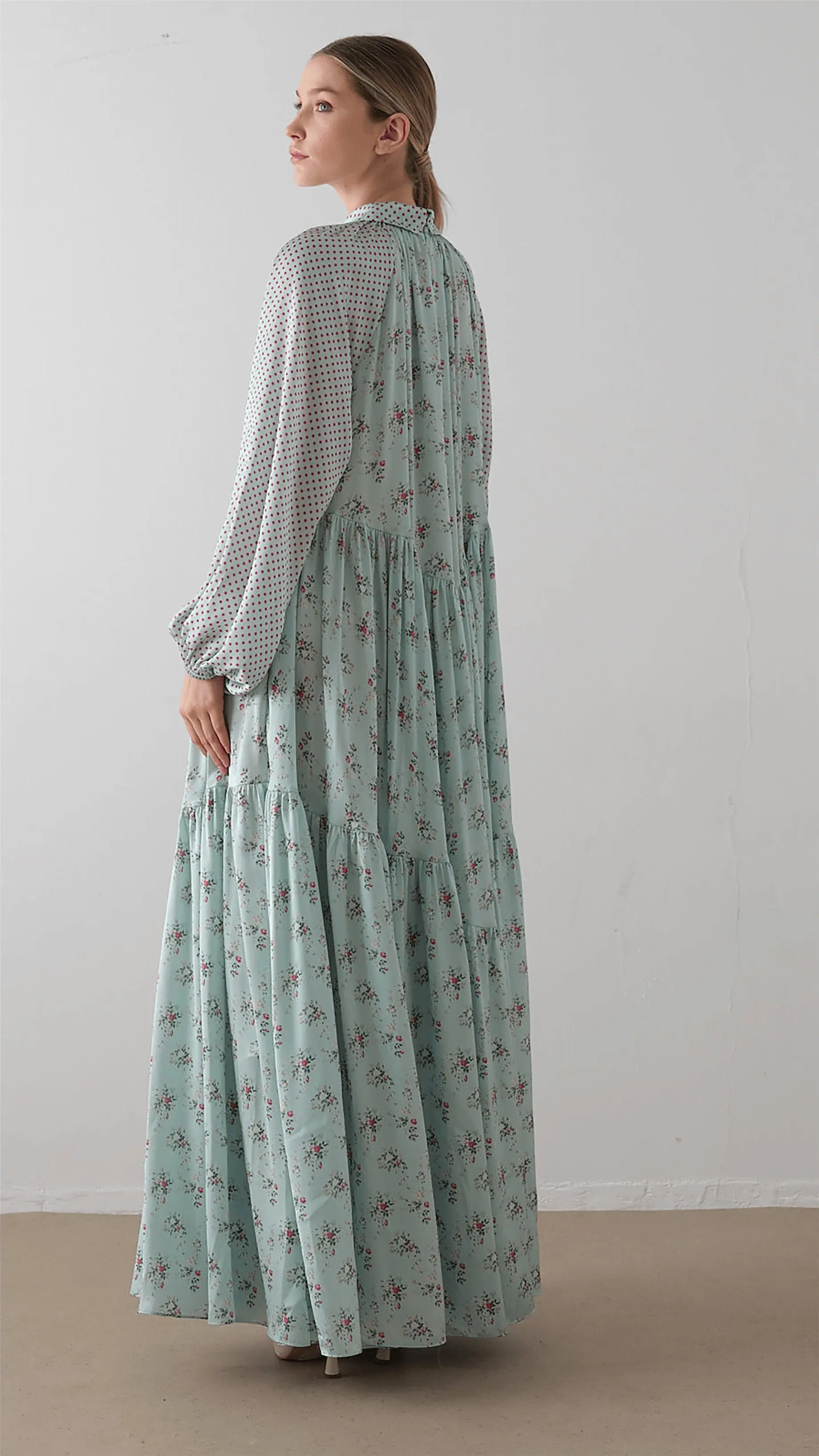 Bow Neck Chiffon Satin Dress – Mint, photo 6