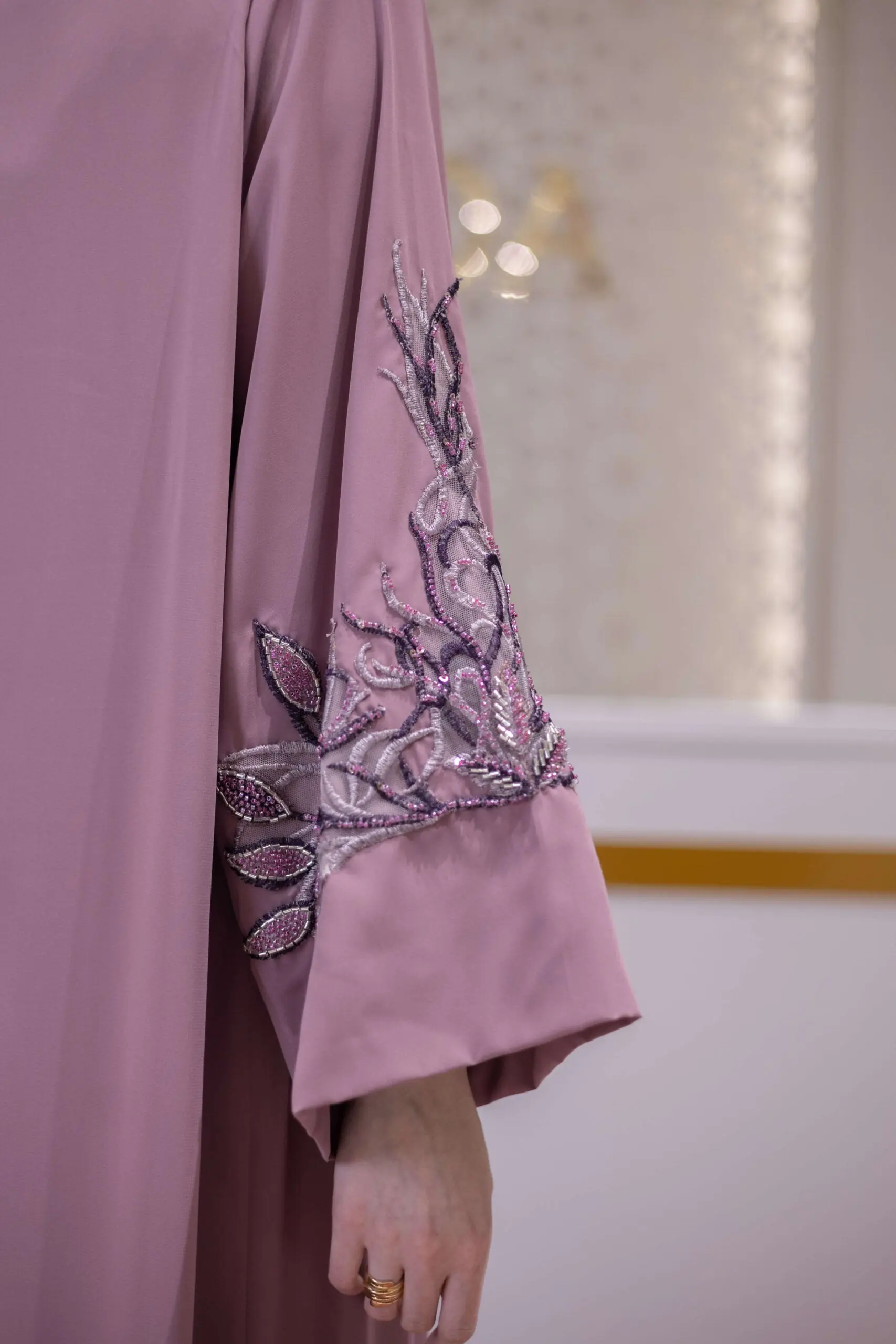 Silk Dynasty Embellished Abaya – Dusty Rose, photo 4