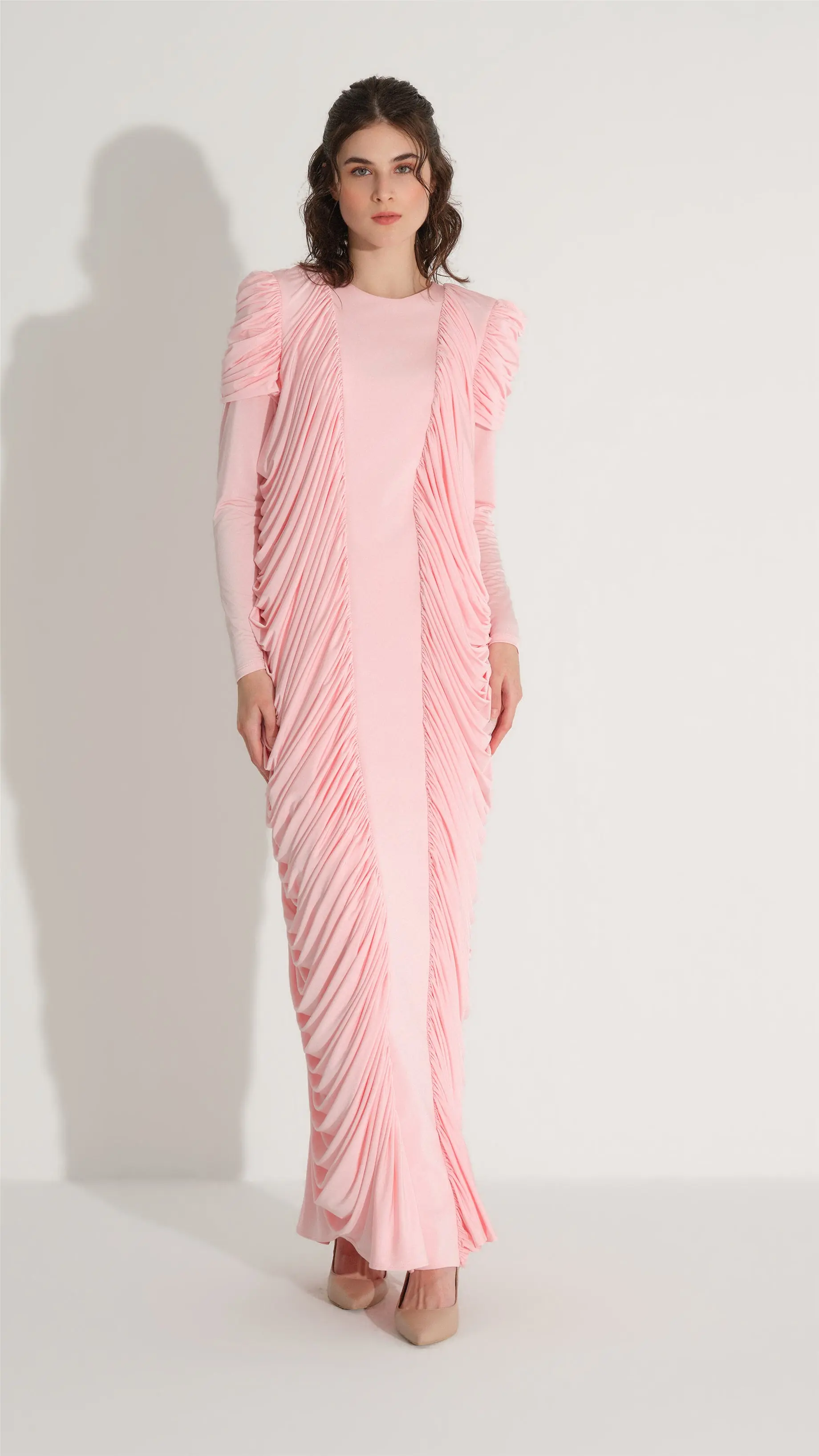 Draped Side-Gathered Dress – Powder