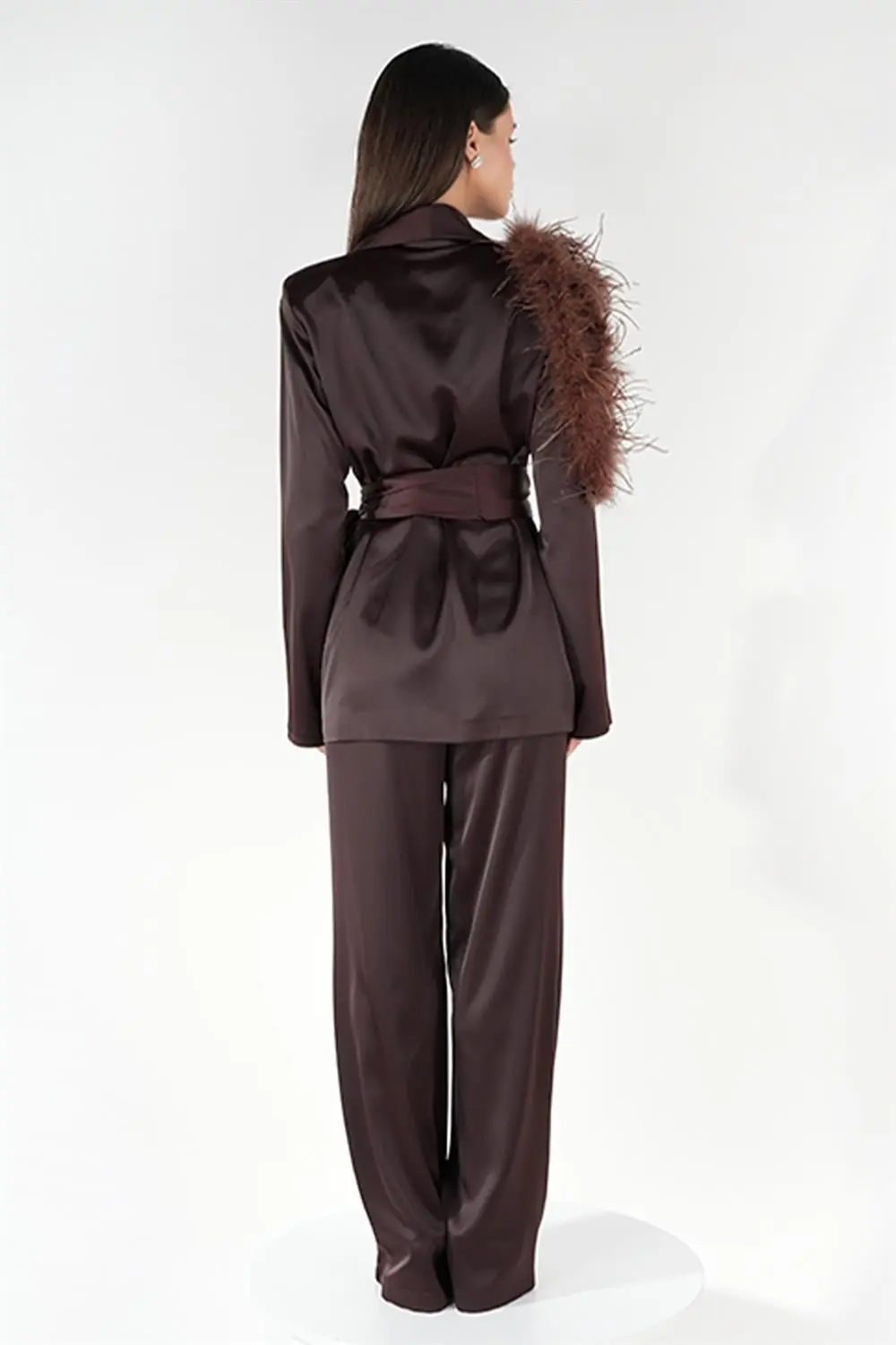Satin Ember Feather-Shoulder Set — Brown, photo 3