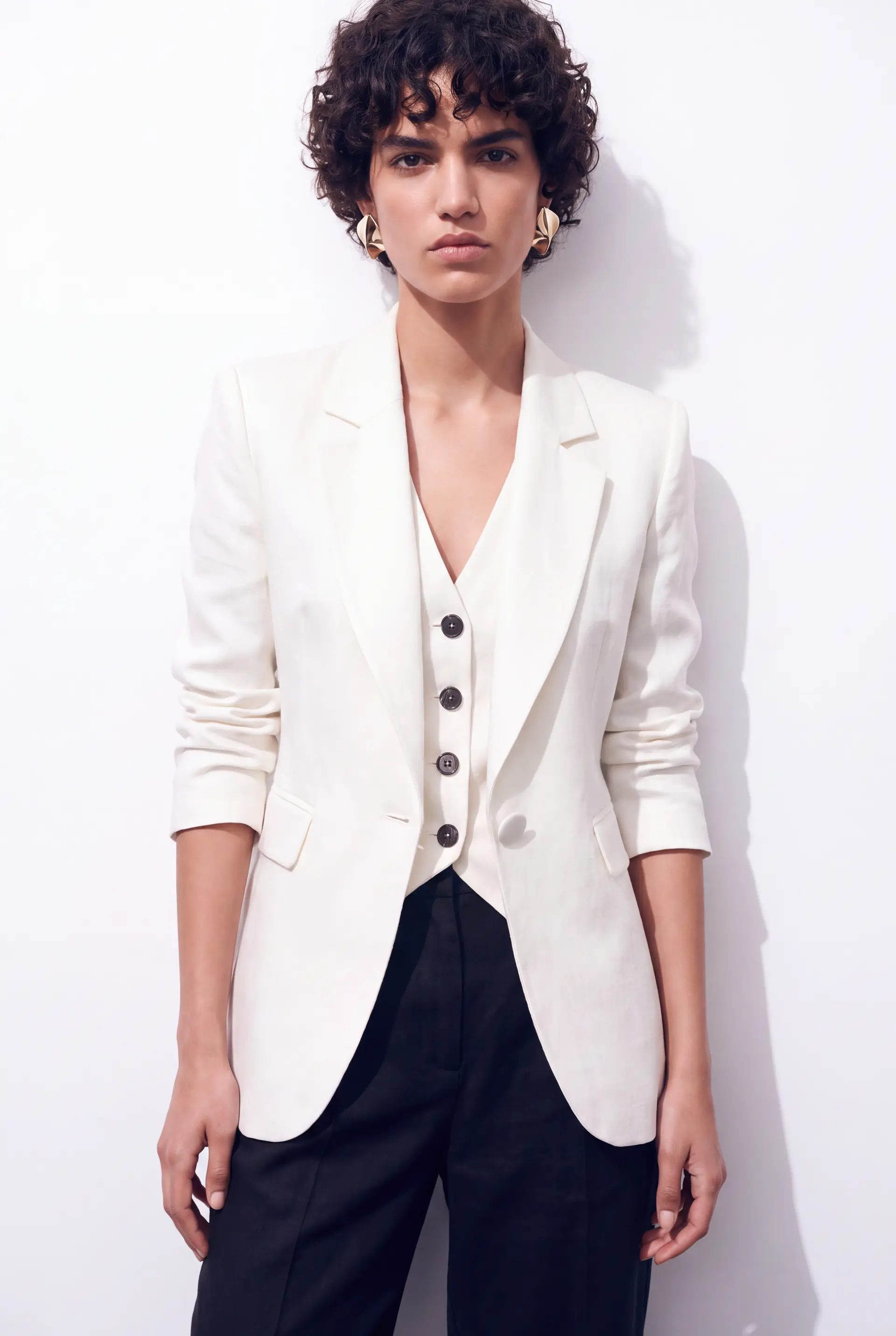 Ivory Waist-Fitted Jacket 100% Linen, photo 4