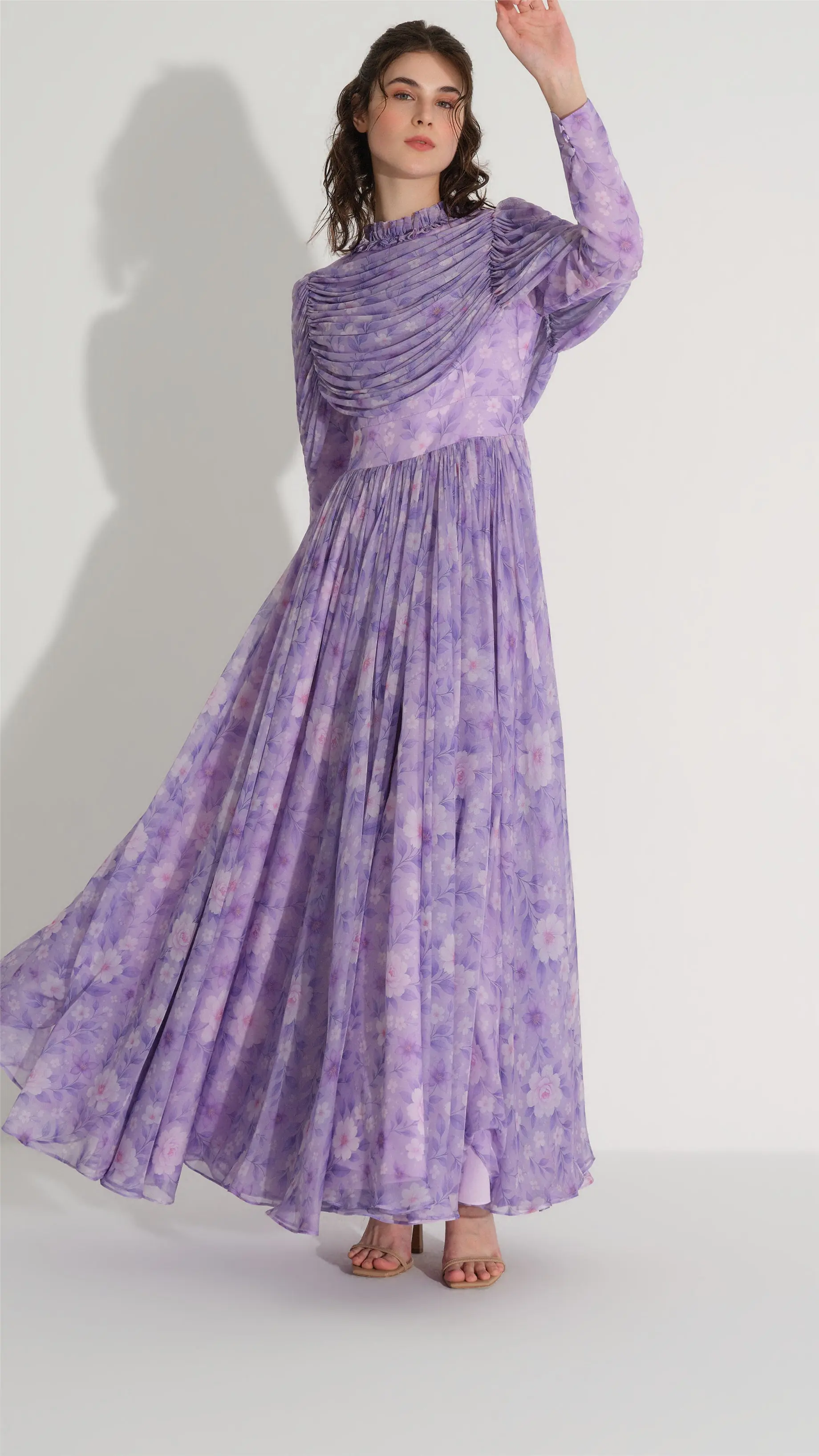 Tulle Detailed Chiffon Dress — Lila, photo 3