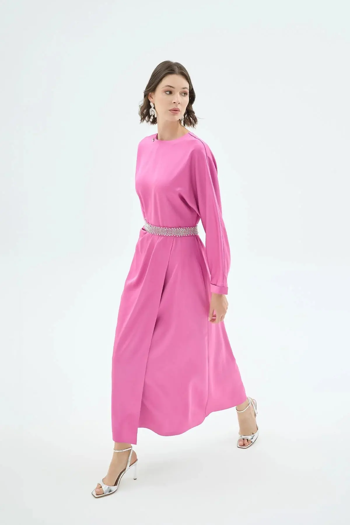 Reyna Draped Belted Dress – Fuchsia, photo 3