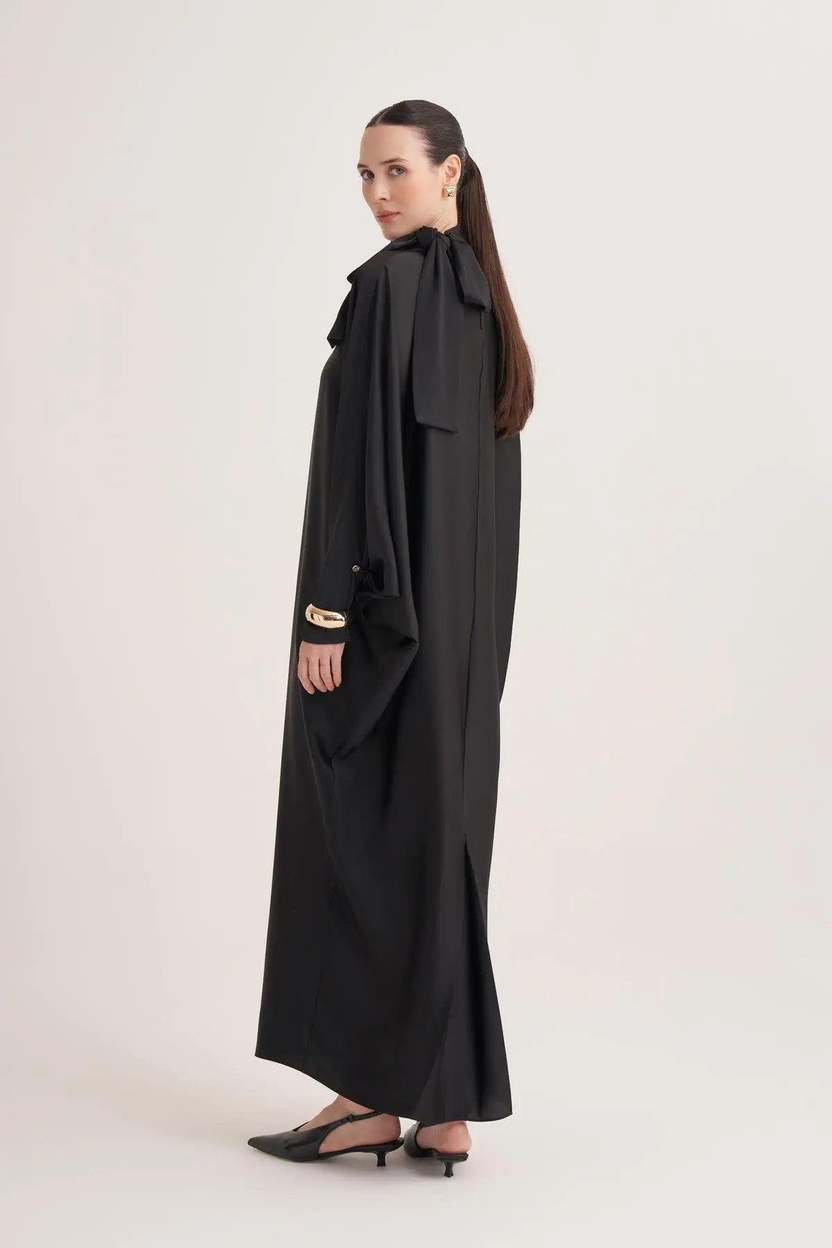 Sophie Satin Bow-Neck Dress – Black, photo 4