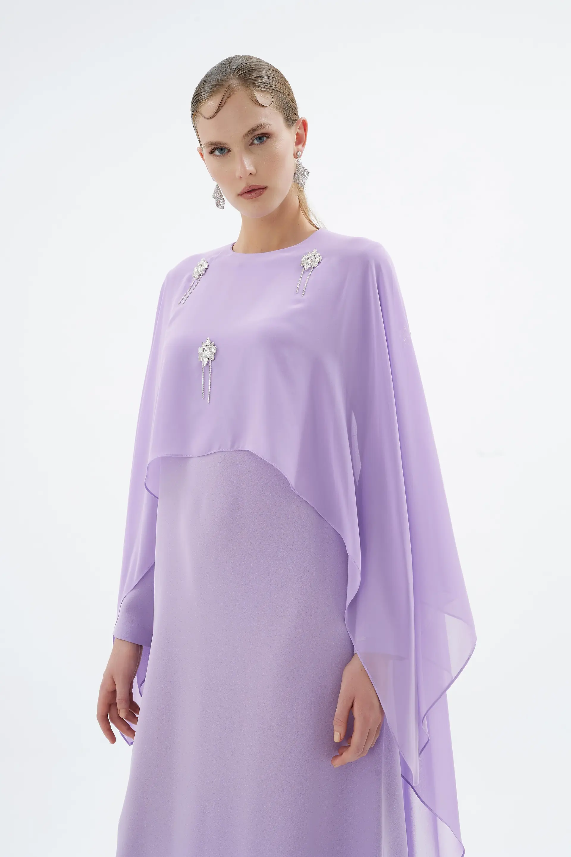 Alera Embellished Cape Dress – Lilac, photo 2