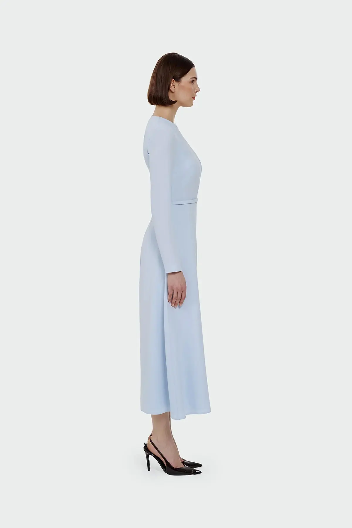 Pleated Belted Maxi Dress – Light Blue, photo 3