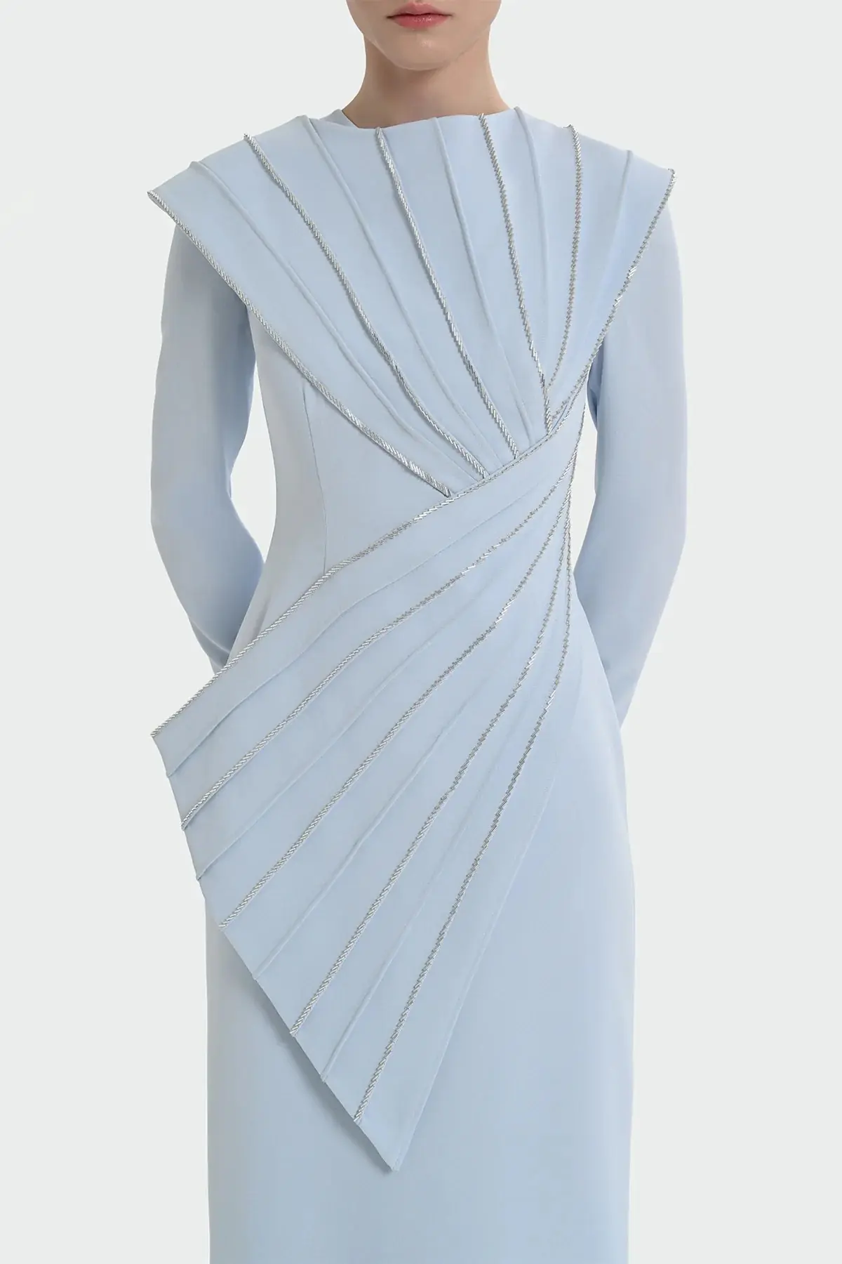 Asymmetric Strip Detail Evening Dress - Baby Blue, photo 2