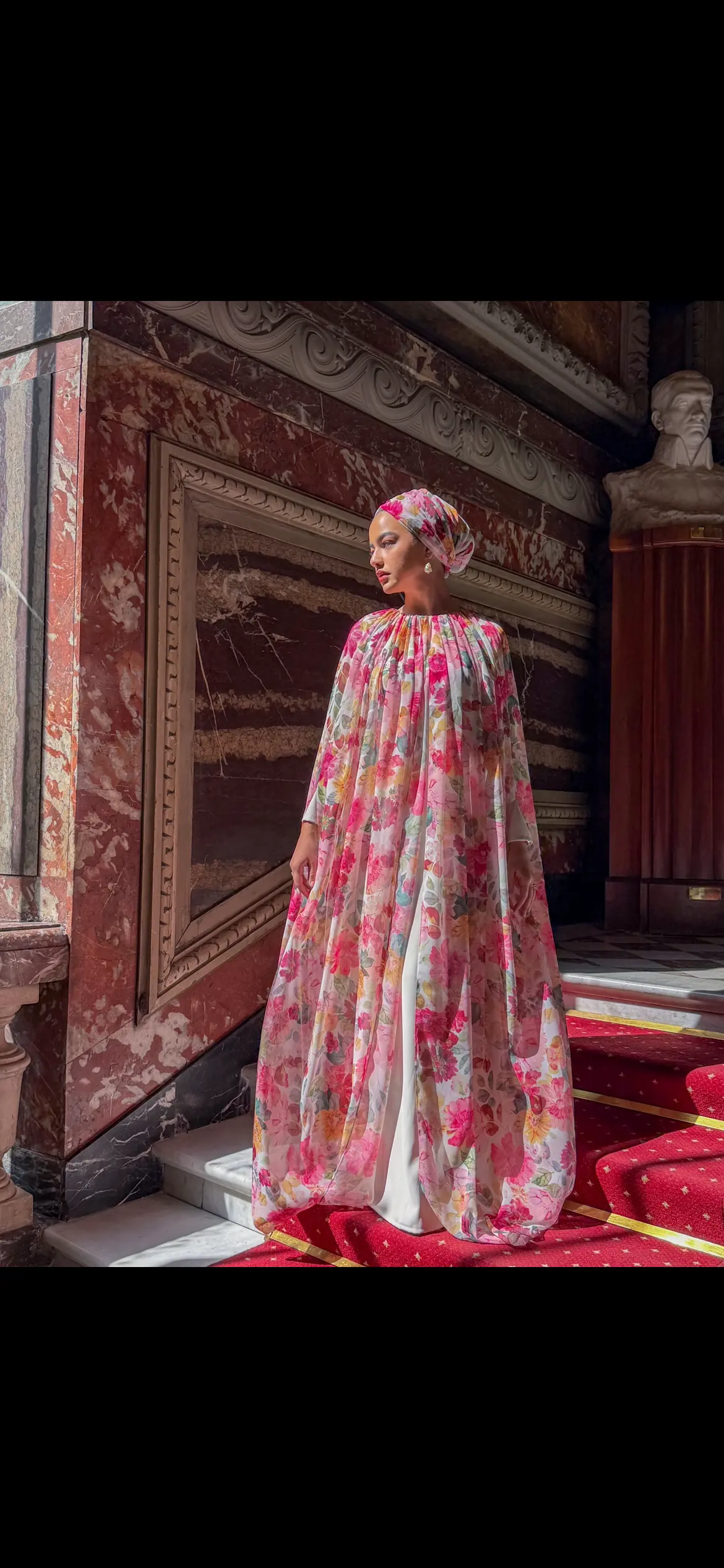 Floral Maxi Cape Overlay Dress with Matching Hijab, photo 2