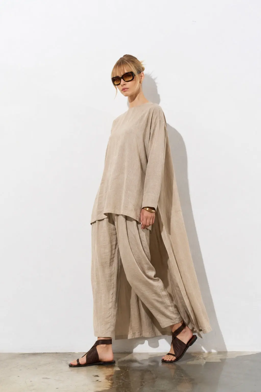 Aura Oversize Tunic & Trouser Set - Beige