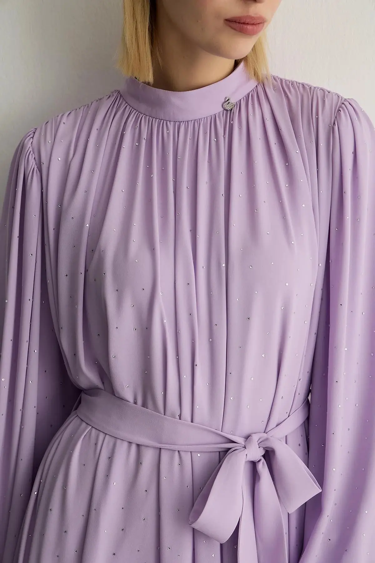 Veluna Embellished Pleated Dress – Lilac, photo 2