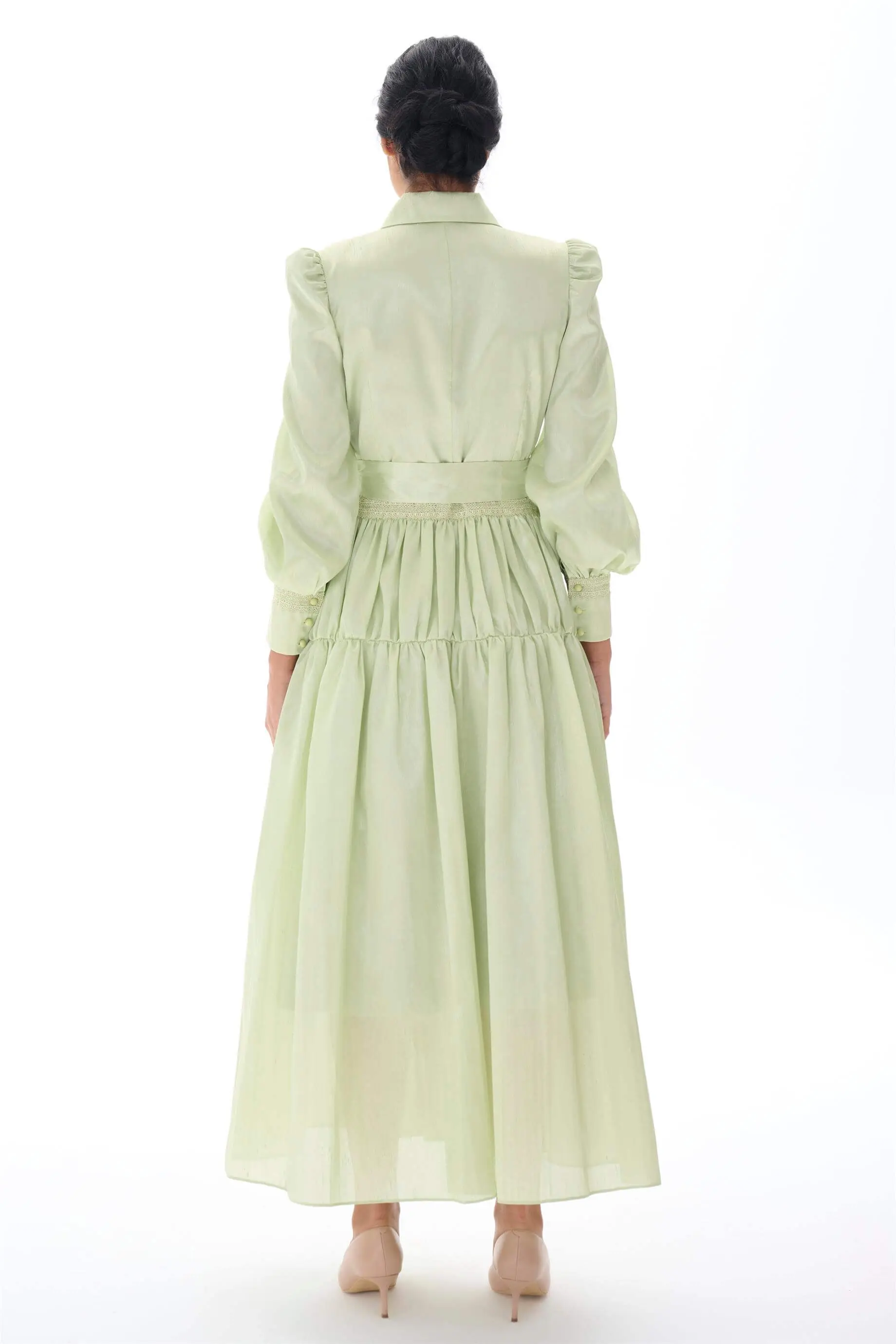 Lace Panel Belted Shirt Dress – Green, photo 3