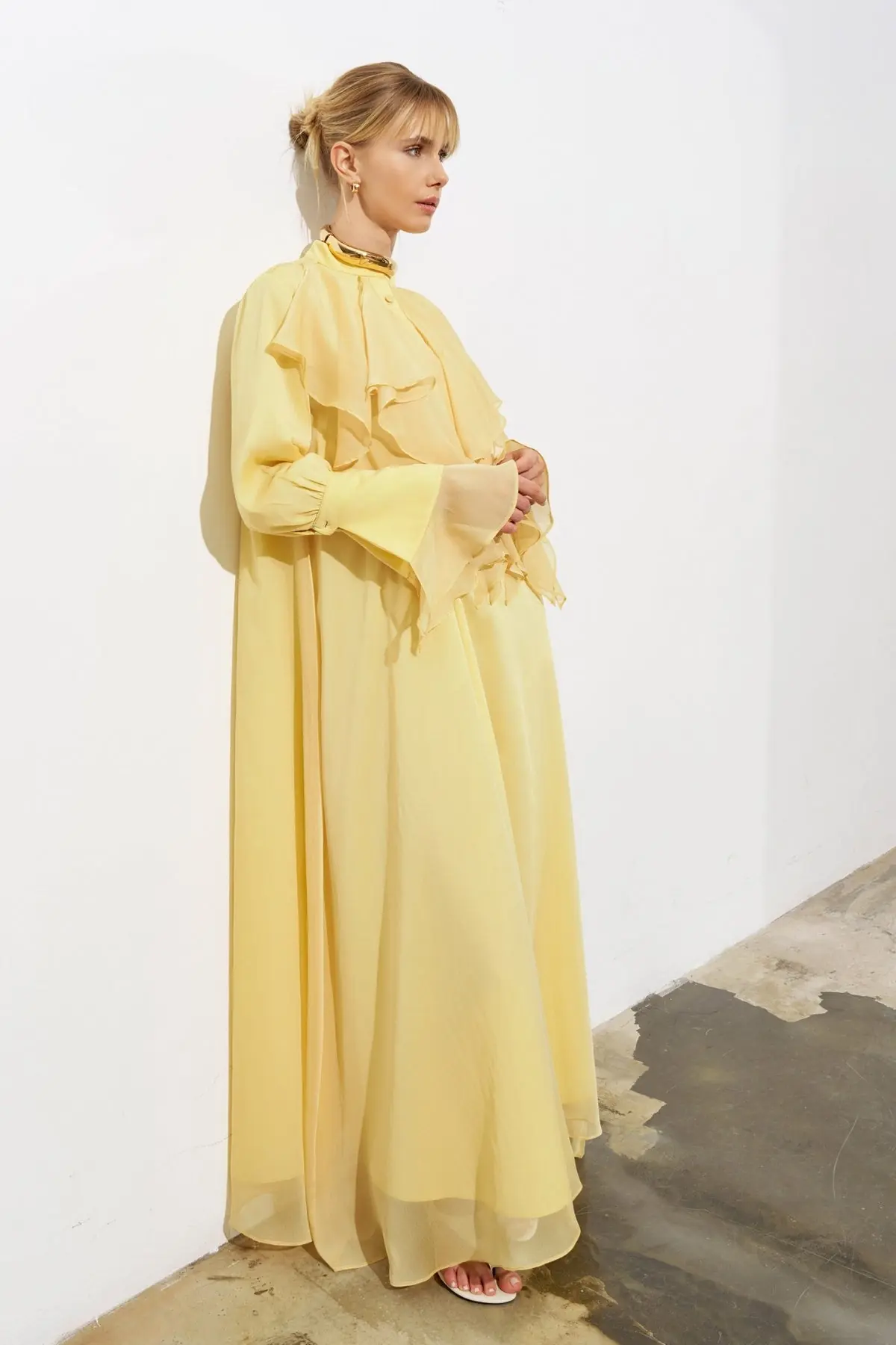 Bloom Ruffle Detail Chiffon Maxi Dress - Yellow, photo 2