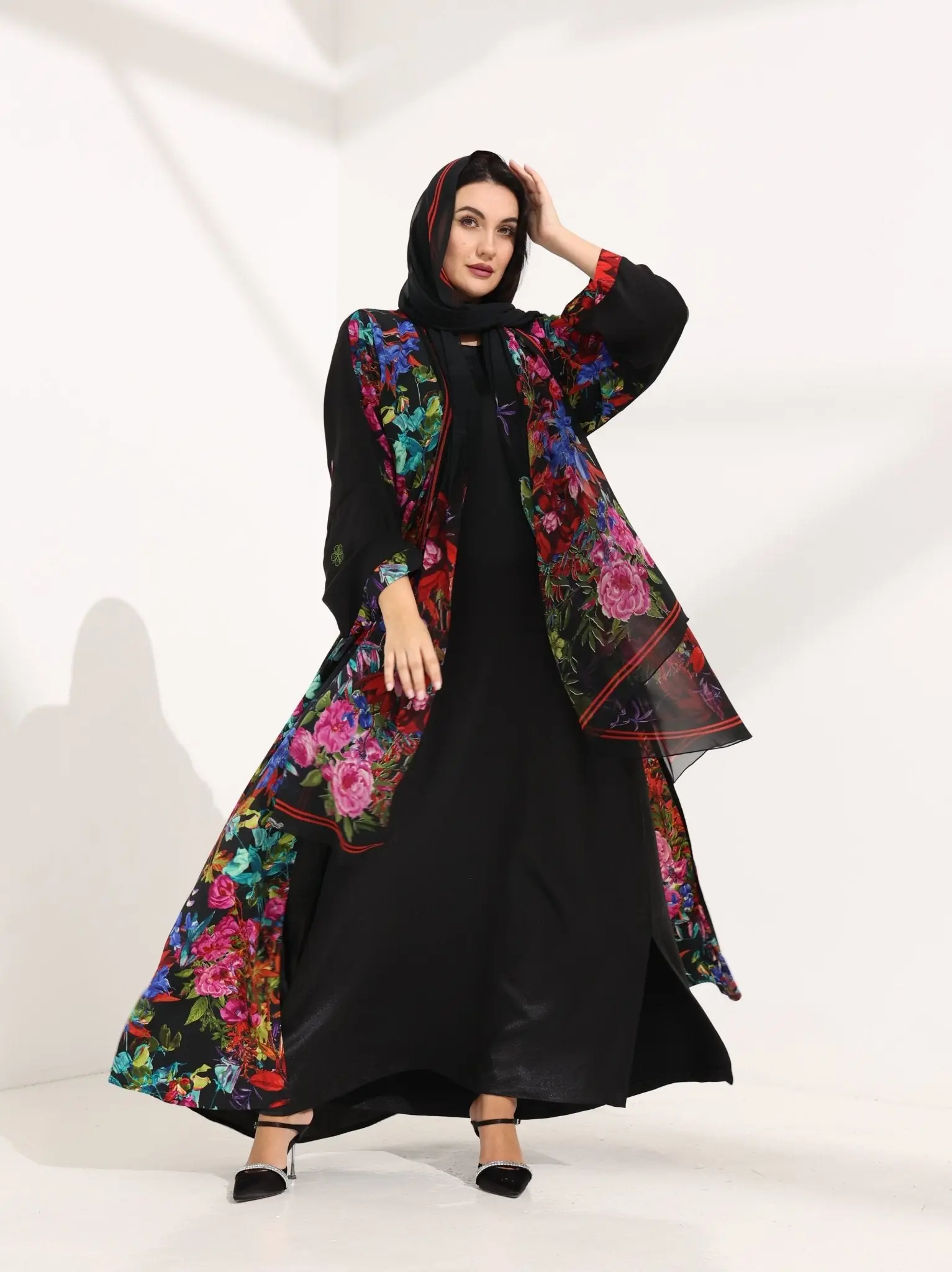 Kashmir Bloom Abaya – Noir Blossom Edition
