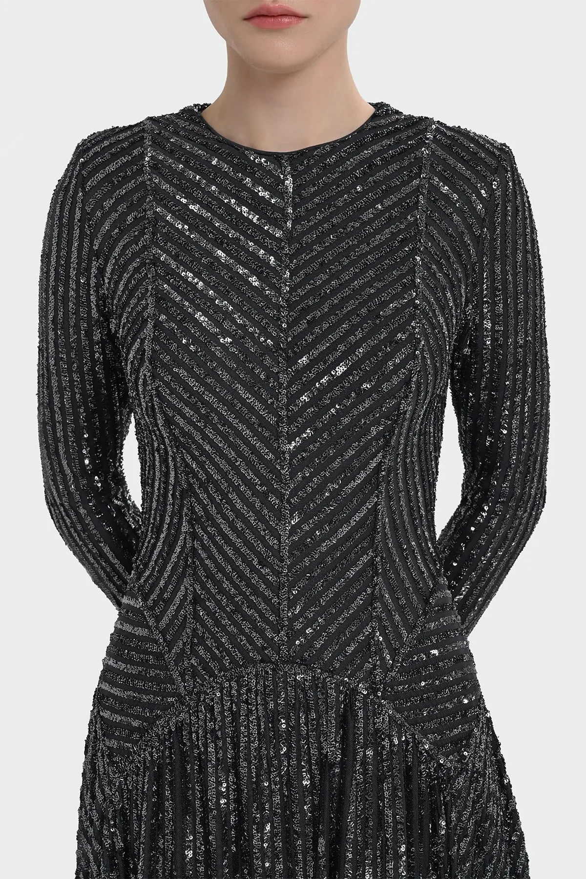 Chevron Sequin Evening Gown - Anthracite, photo 2