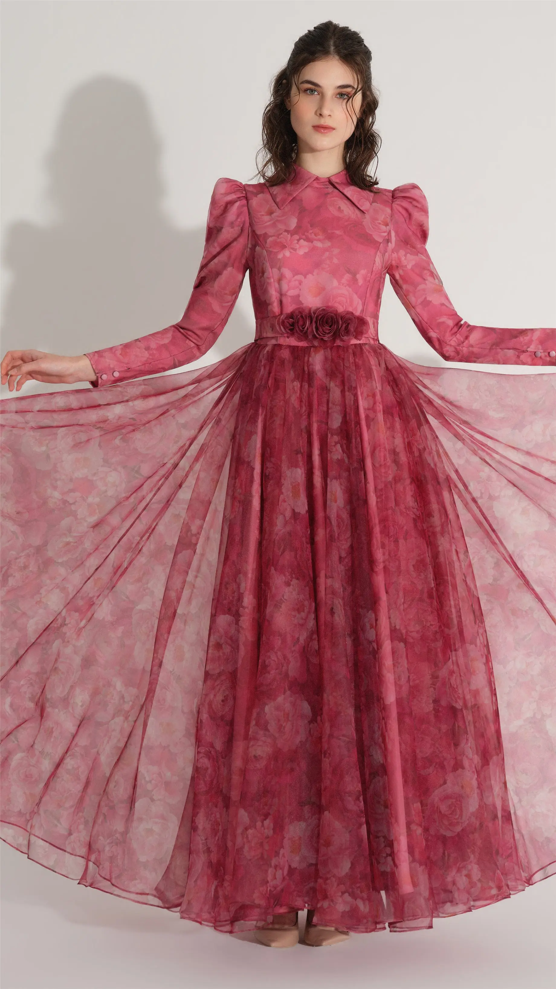 Belted Organza Dress – Fuchsia, photo 3
